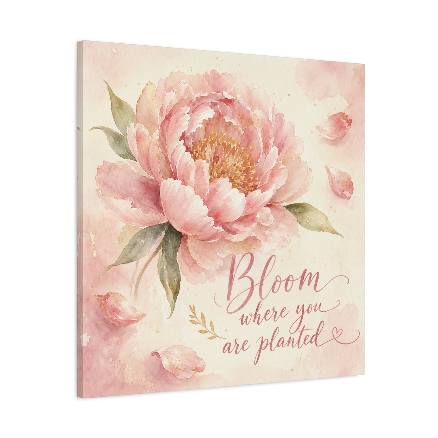"Bloom Where You Are Planted" Peony Canvas Wall Art - Pink Watercolor Floral Quote Print, Soft Botanical Decor, Bedroom Wall Hanging, Feminine Farmhouse Style - Bedroom Home Decoration - Ready to Hang