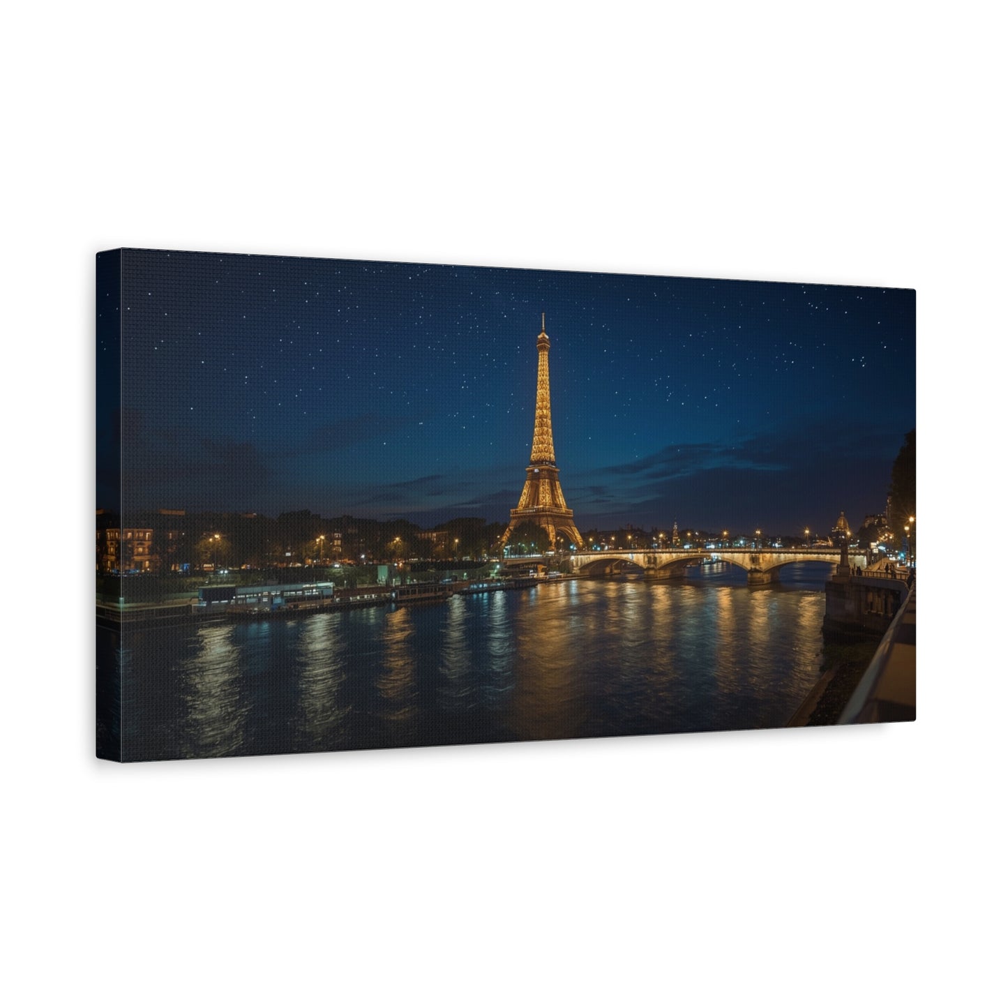 Eiffel Tower Canvas Wall Art Paris Night Art Print - Starry Seine Cityscape, Matte Finish Cotton Canvas - Contemporary Living Room Wall Decor, Bedroom Home Decoration - Bedroom Home Decoration