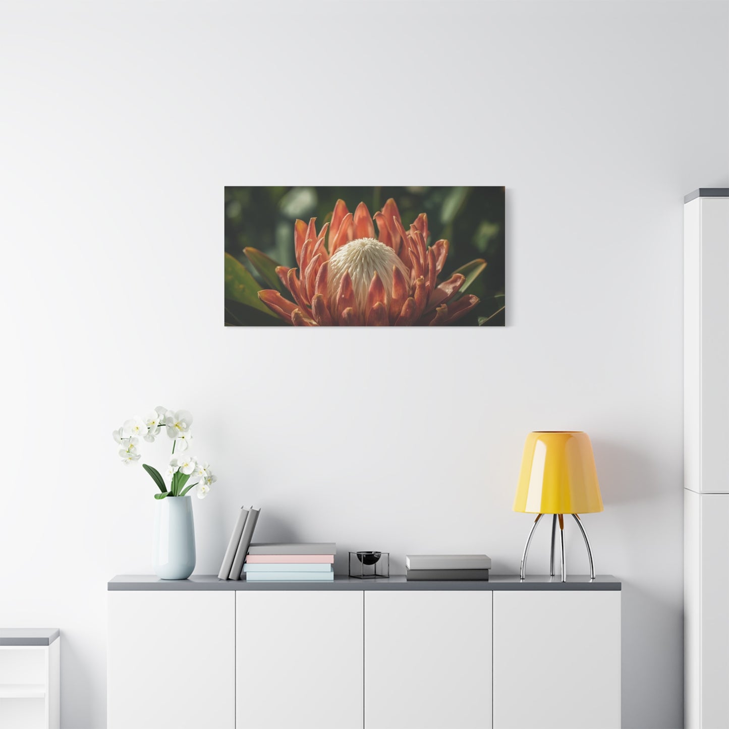 Protea Flower Canvas Wall Art - Botanical Floral Close Up, Soft Golden Light - Matte Cotton Print, Contemporary Style - Bedroom Decoration, Living Room Accent, Spa Wall Decor - Bedroom Home Decoration