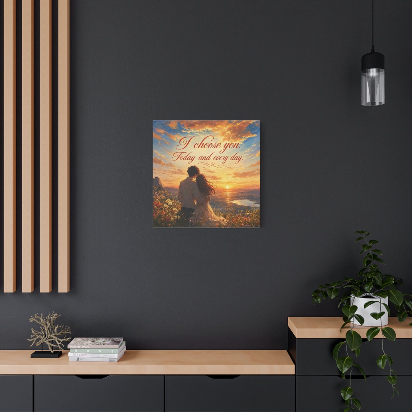 "I Choose You. Today And Every Day." Romantic Couple Canvas Wall Art - Sunset Love Quote Print, Golden Sky Landscape, Bedroom Wall Decor, Living Room Home Decoration - Ready to Hang - Ready to Hang