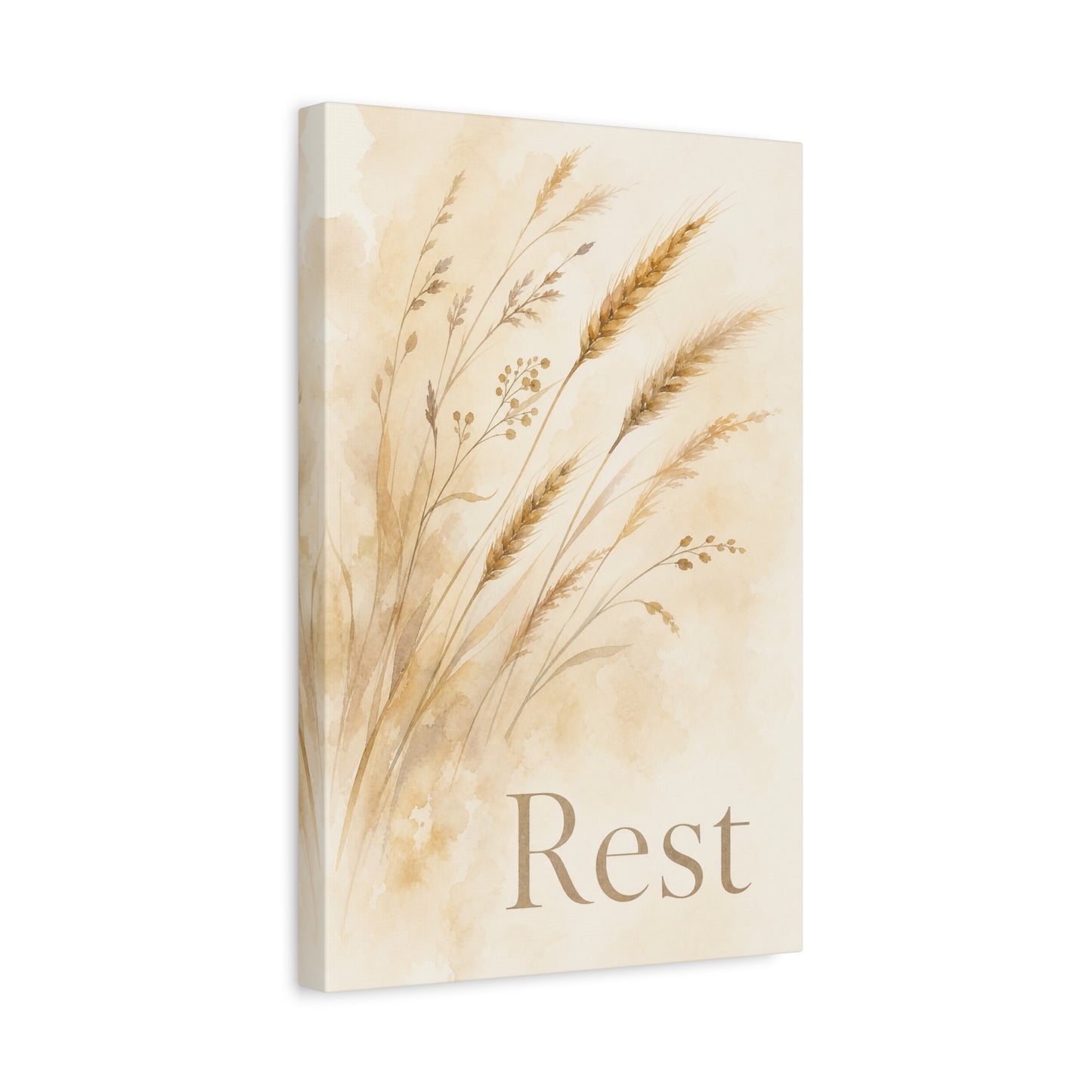 "Rest" Botanical Canvas Wall Art - Neutral Wheat Grass Watercolor Print - Minimalist Beige Farmhouse Decor - Bedroom Wall Hanging - Living Room Home Decoration - Meditation Space Accent
