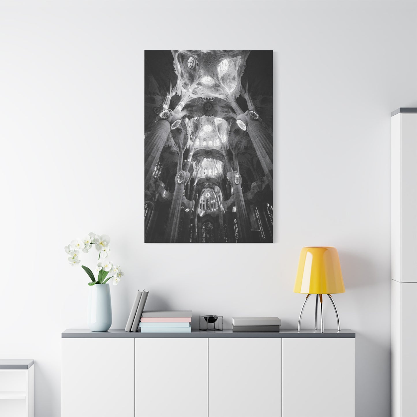 Sagrada Familia Cathedral Interior Canvas Wall Art - Black And White Architectural Art Print - Gothic Modern Sacred Ceiling View - Living Room Wall Decor Office Accent - Modern Farmhouse Style
