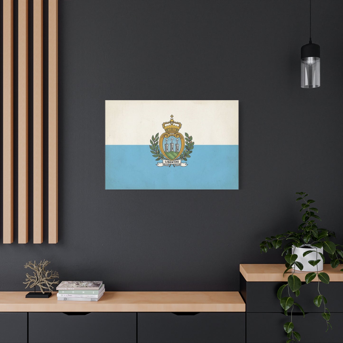 "Libertas" San Marino Flag Canvas Wall Art - Vintage Republic Crest Print, Blue White Heraldic Decor - Traditional Patriotic Style - Living Room Wall Decor - Bedroom Home Decoration - Ready to Hang