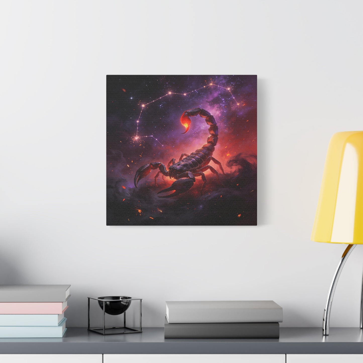 Scorpio Zodiac Canvas Wall Art - Celestial Scorpion Constellation Galaxy Print, Fiery Purple Space Illustration - Matte Canvas Decor - Bedroom Wall Hanging, Dorm Room Accent - Bedroom Home Decoration
