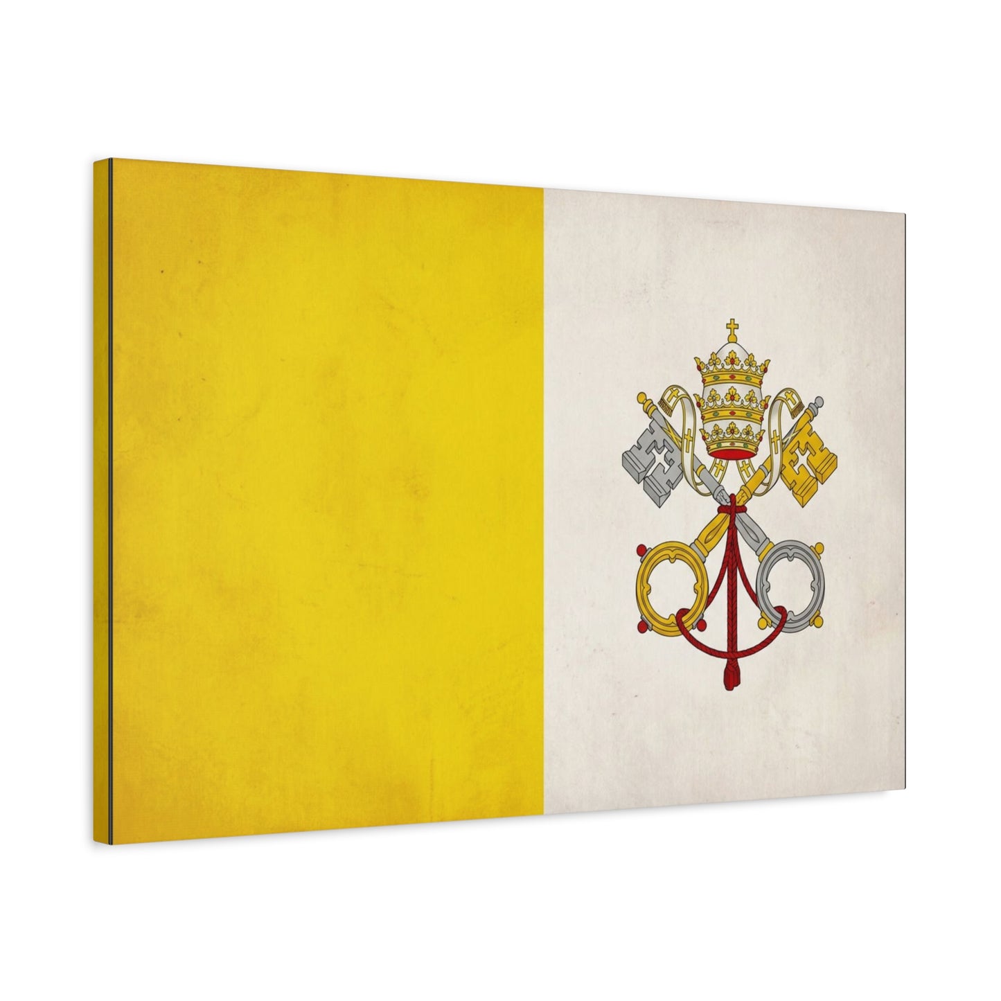 Vatican Flag Canvas Wall Art - Papal Keys And Tiara Catholic Wall Decor - Yellow White Heraldic Print - Traditional Religious Style - Bedroom Home Decoration - Bedroom Home Decoration - Ready to Hang