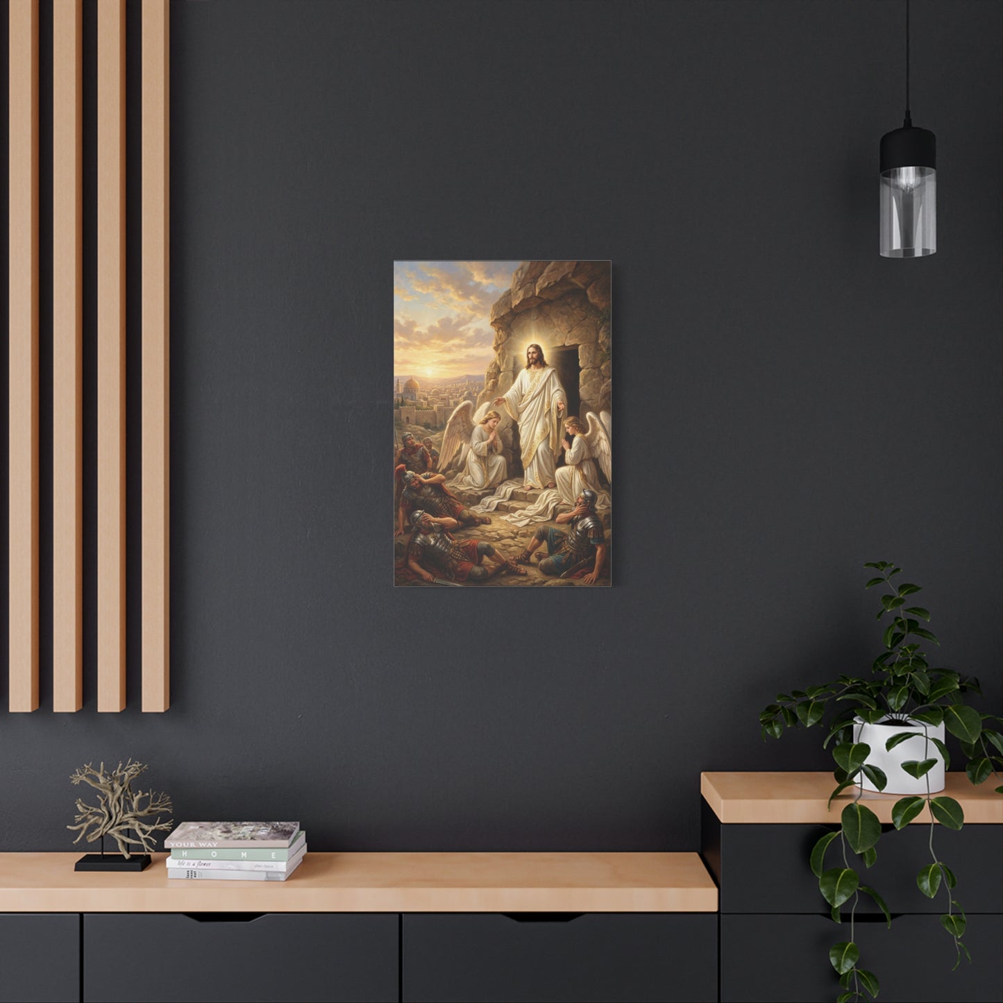 Jesus Christ Resurrection Canvas Wall Art - Empty Tomb, Angels, Roman Soldiers - Traditional Religious Print, Golden Dawn Scene - Living Room Wall Decor, Bedroom Home Decoration - Ready to Hang