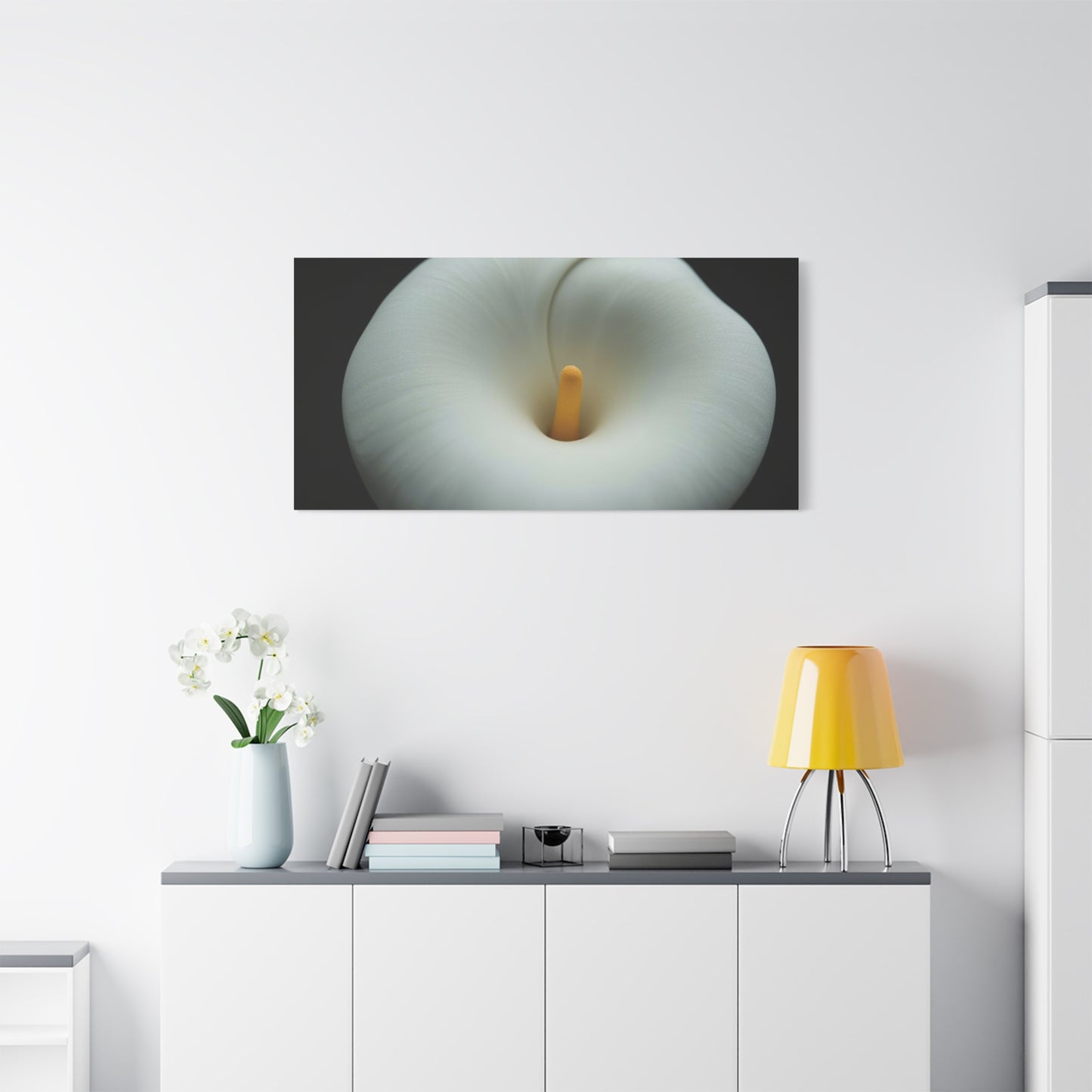 White Calla Lily Canvas Wall Art - Floral Macro Bloom, Minimalist Botanical Canvas Print - Soft Matte Cotton Decor, Contemporary Style - Bedroom Wall Decor, Spa Accent - Bedroom Home Decoration
