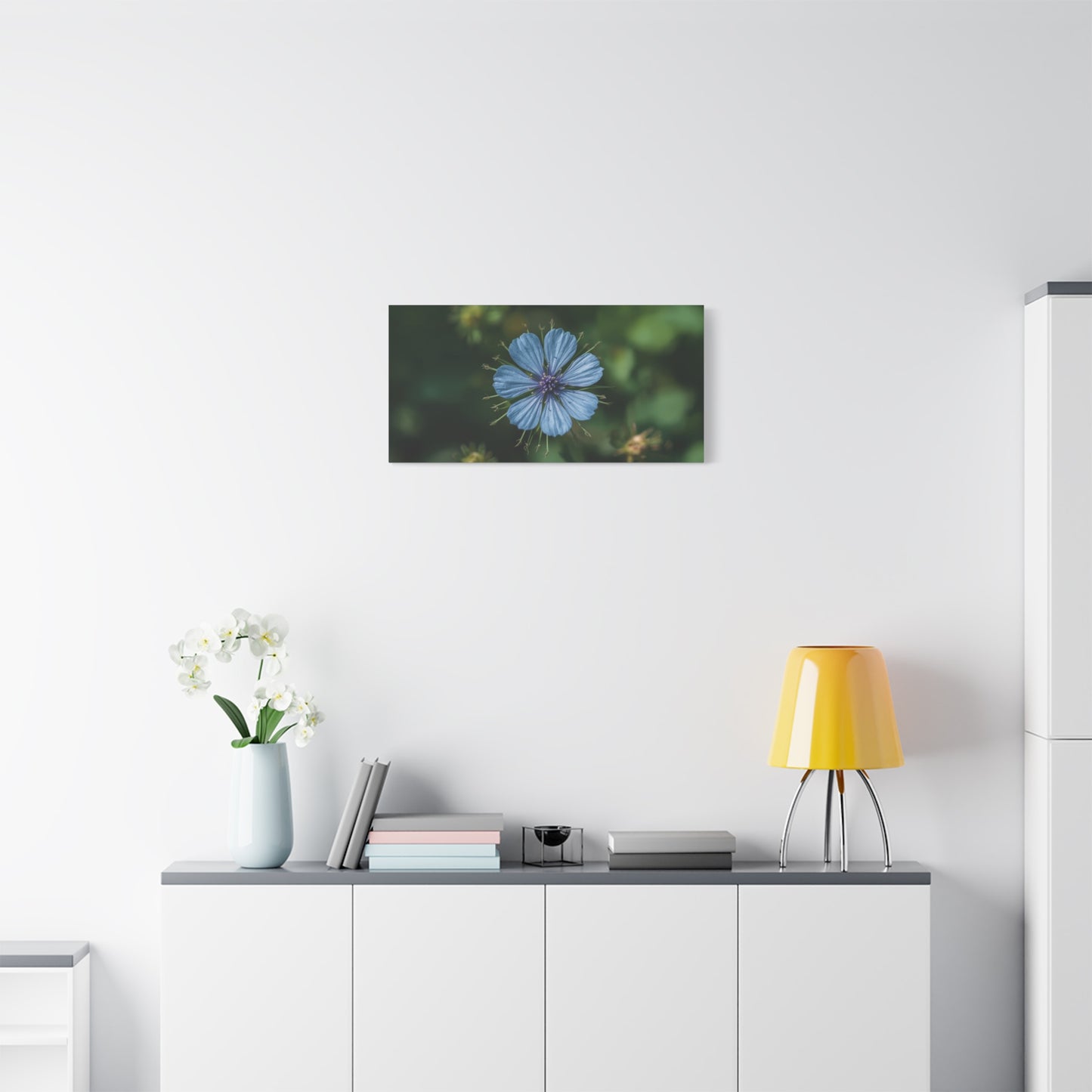 Blue Chicory Flower Canvas Wall Art - Botanical Floral Macro Art Print - Soft Matte Cotton Canvas, Contemporary Nature Wall Decor - Bedroom Living Room Home Decoration - Modern Farmhouse Style