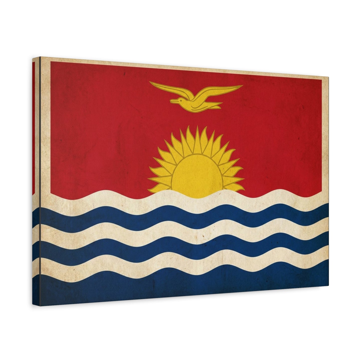 Kiribati Flag Canvas Wall Art - Vintage Island Nation Sun Bird Waves Print - Patriotic Red Gold Blue Coastal Style - Living Room Wall Decor, Office Art, Dorm Decoration - Bedroom Home Decoration