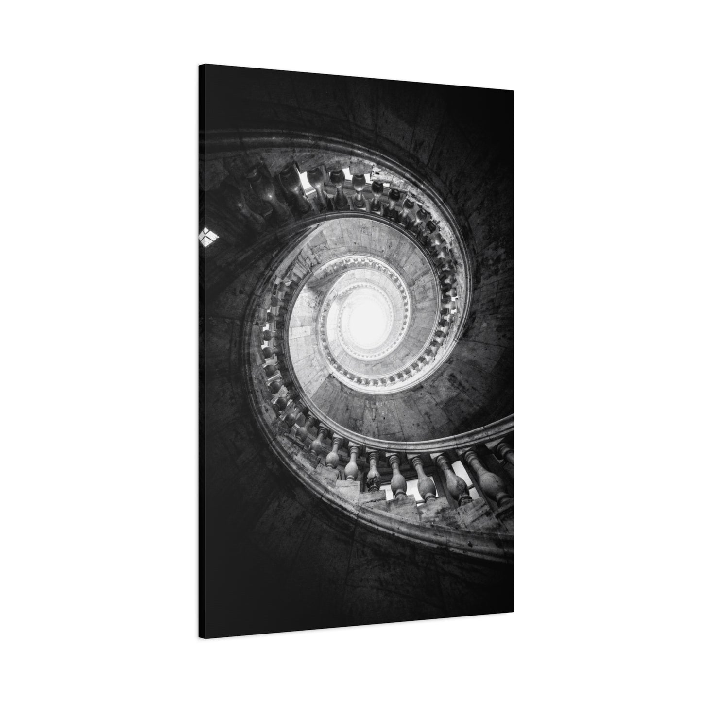 Spiral Staircase Canvas Wall Art - Black And White Architectural Art Print - Dramatic Stone Rotunda, Contemporary Interior Decor - Living Room Wall Decor, Office Art - Bedroom Home Decoration