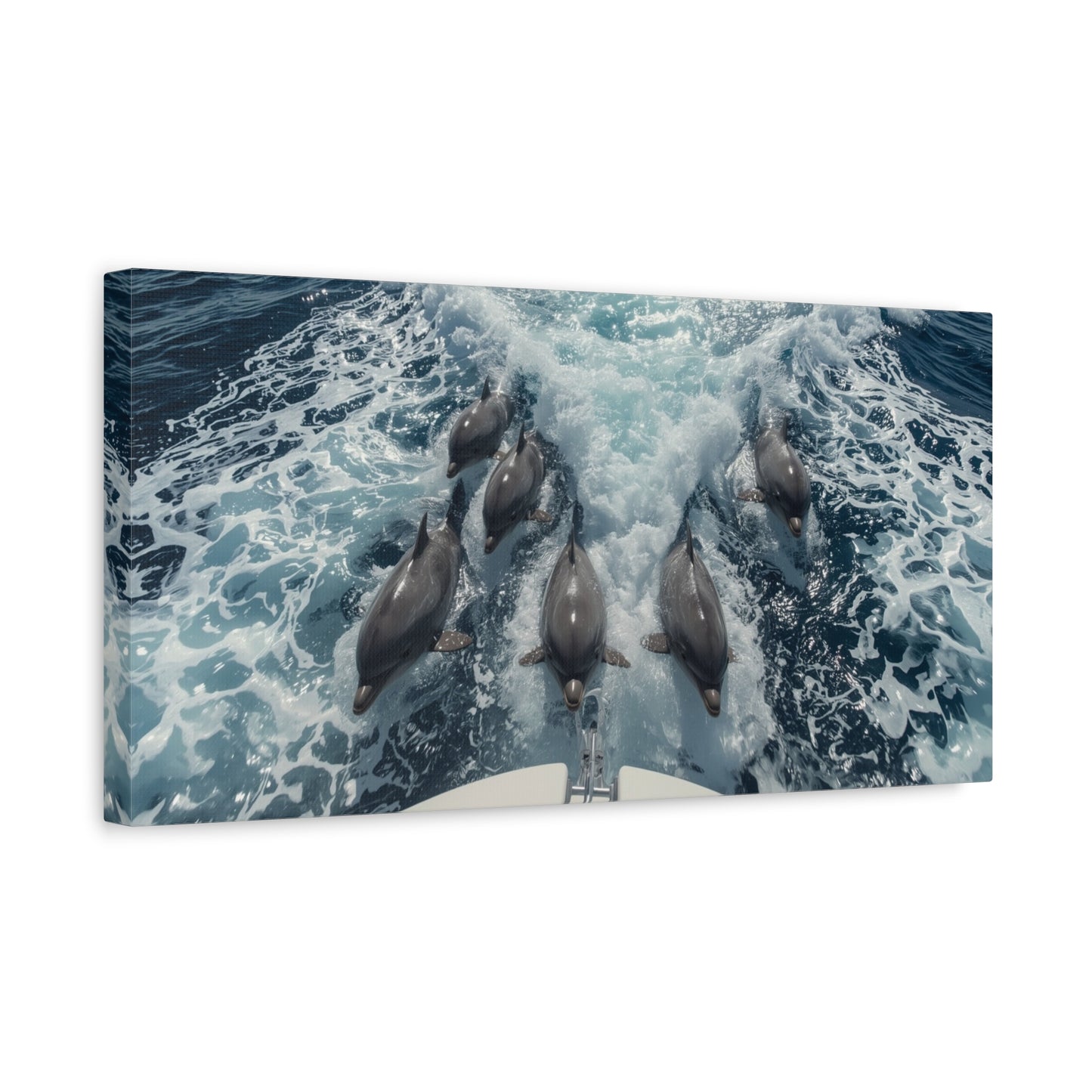 Dolphin Pod Canvas Wall Art, Ocean Wildlife Print Picture - Blue Sea Foam Art Print, Coastal Style, Living Room Wall Decor, Bedroom Home Decoration, Vacation Rental Accent - Bedroom Home Decoration