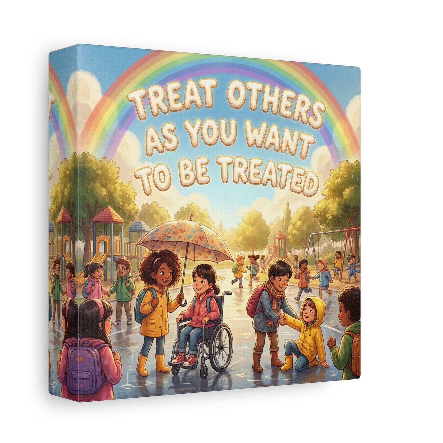 Kindness Quote Canvas Wall Art - Rainbow Playground Children Illustration Print - Inclusive Classroom Decor, Kids Room Wall Hanging, School Counselor Office Poster, Bohemian Nursery Accent