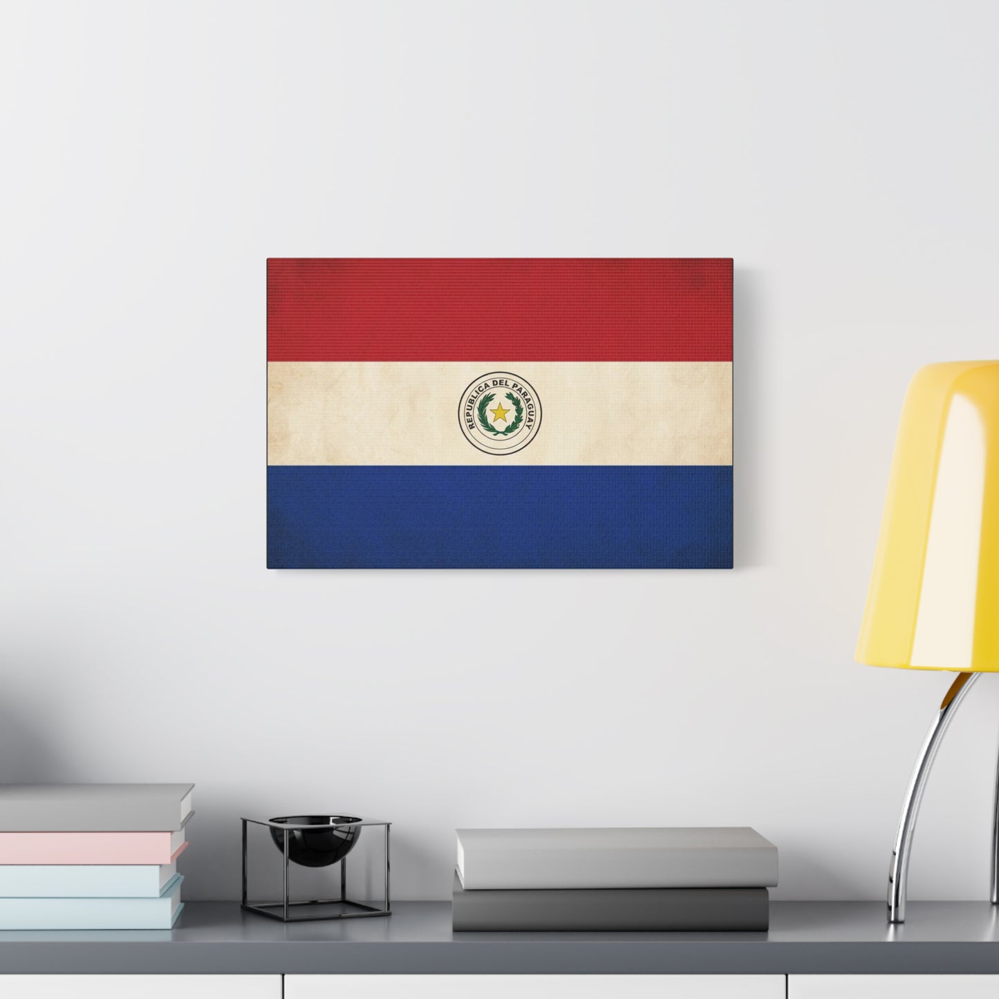 "Republica Del Paraguay" Paraguay Flag Canvas Wall Art - Vintage National Flag Print, Patriotic Heritage Decor - Matte Cotton Artwork - Living Room Home Decoration, Office Accent - Office Wall Art
