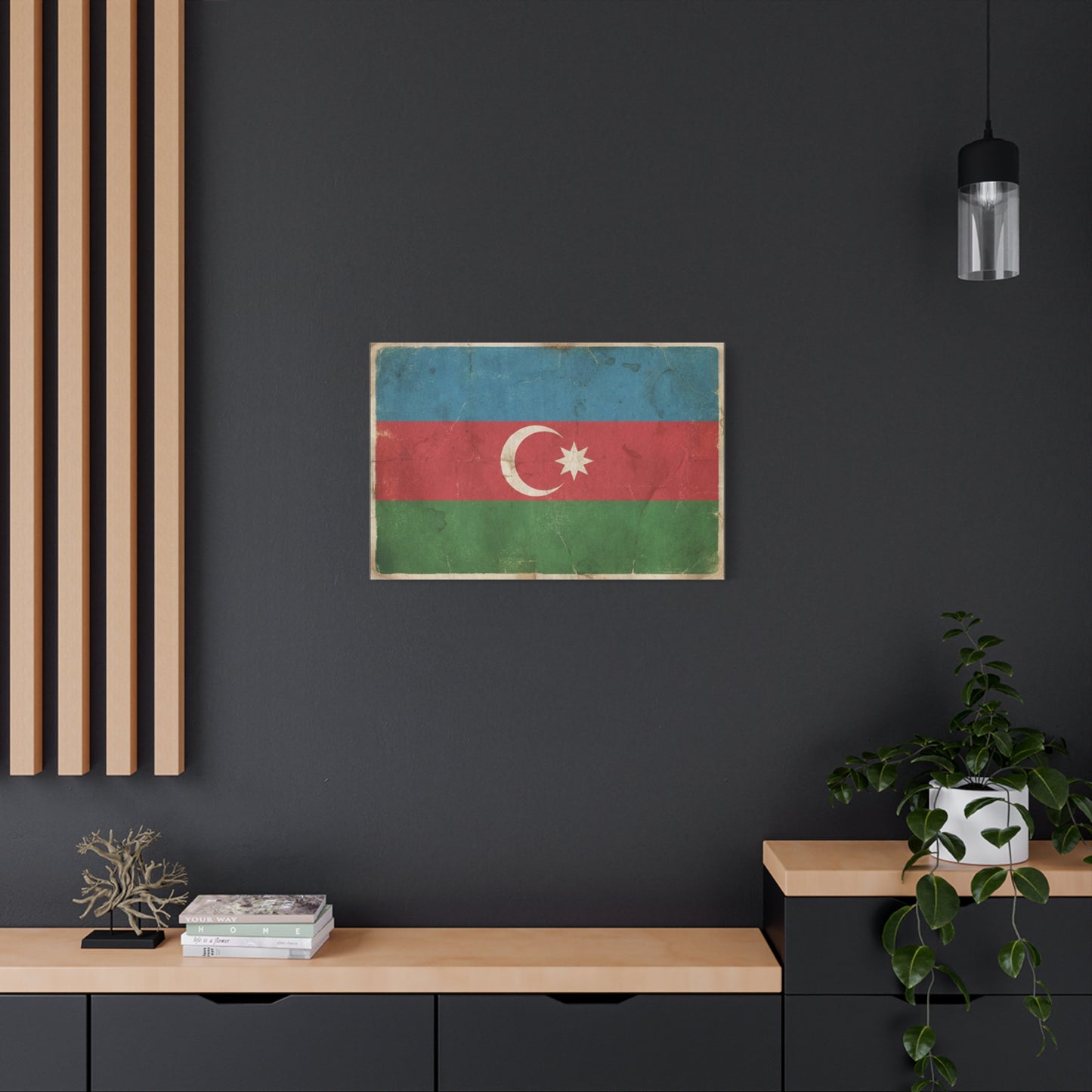 Azerbaijan Flag Canvas Wall Art - Vintage Distressed Crescent Star Print - Patriotic Heritage Decor, Rustic Style, Living Room Wall Decor, Office Art - Bedroom Home Decoration - Modern Farmhouse Style
