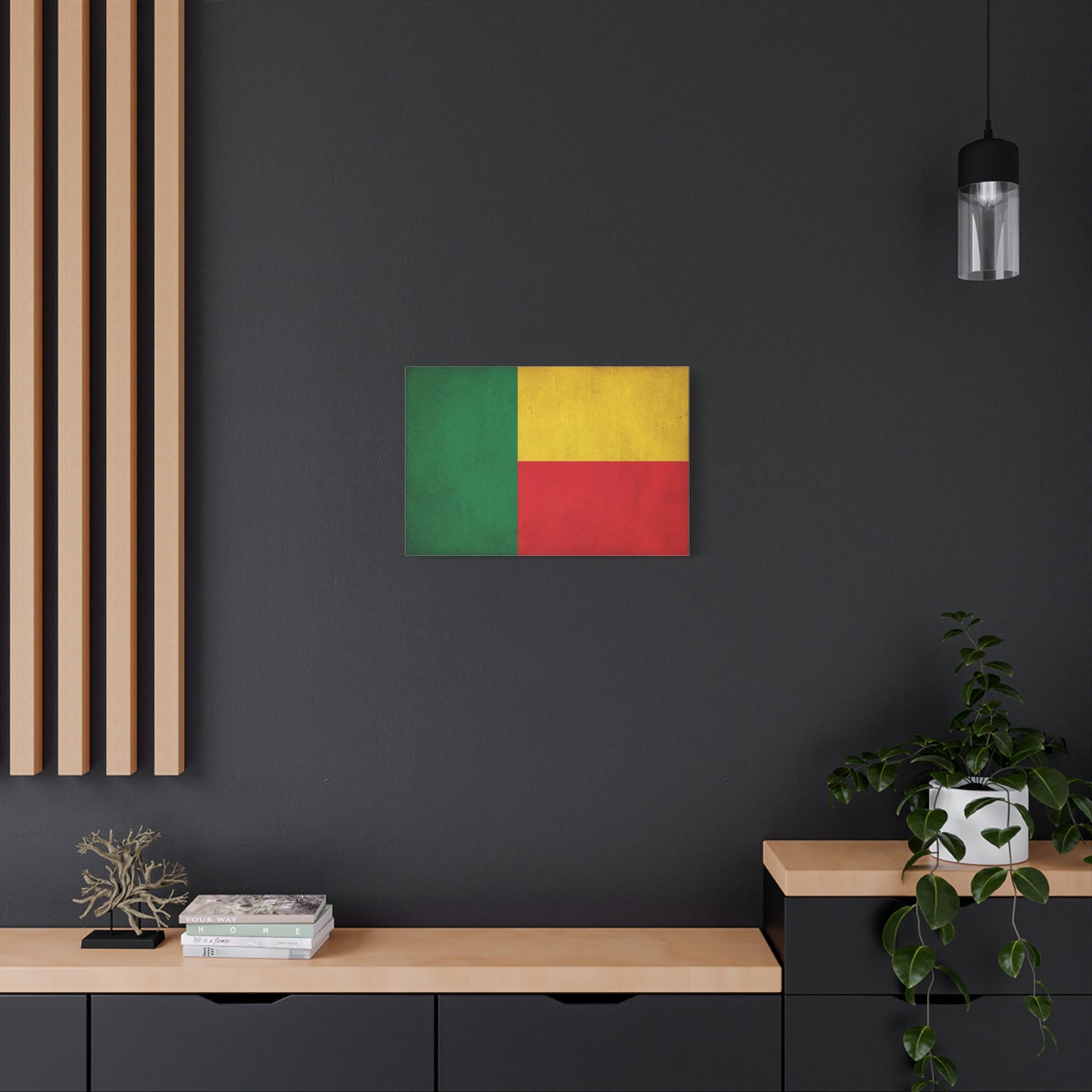 Benin Flag Canvas Wall Art - Vintage National Flag Print, Color Block Design - Matte Cotton Artwork - Cultural Pride Decor, Living Room Wall Decor, Office Art - Bedroom Home Decoration - Ready to Hang