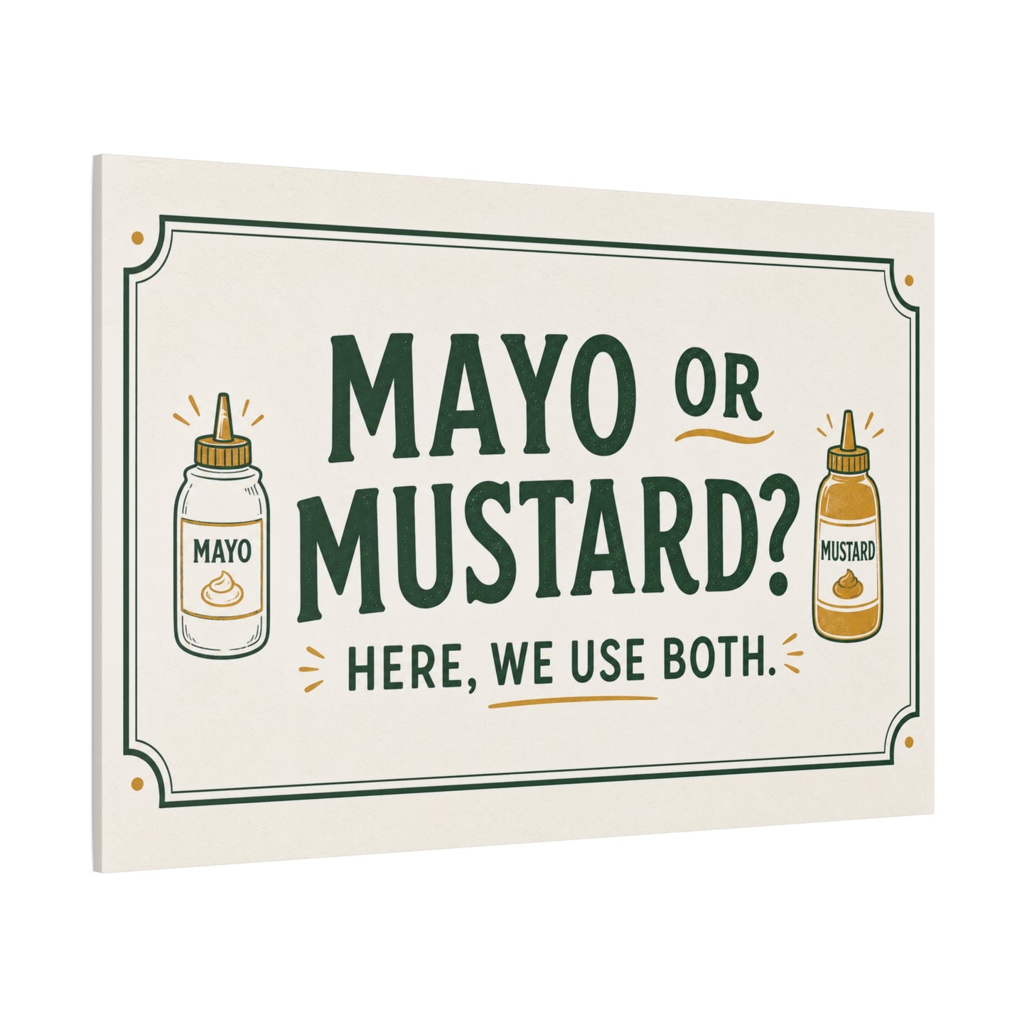 "Mayo Or Mustard Here, We Use Both." Funny Kitchen Canvas Wall Art - Condiment Quote Print, Retro Typography Food Decor, Farmhouse Dining Room Decoration - Living Room Wall Decor - Ready to Hang