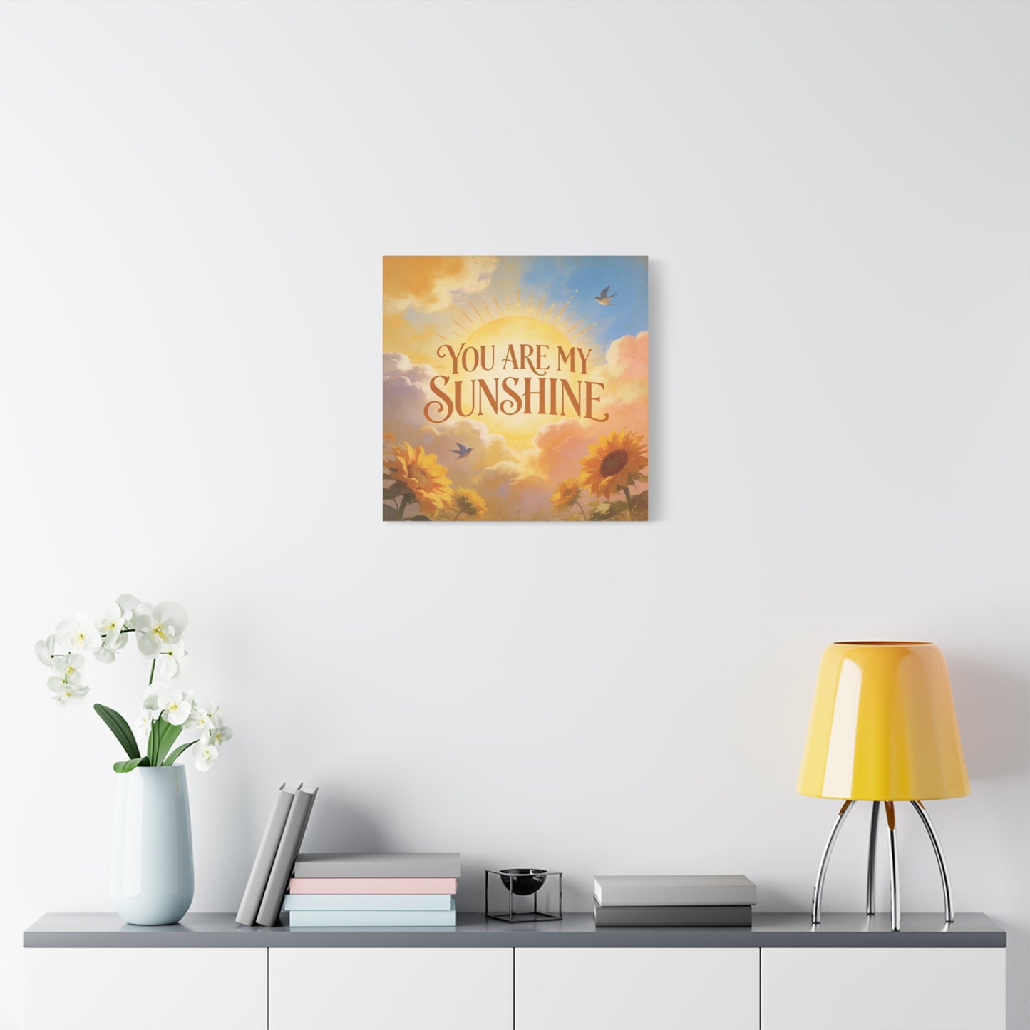 "You Are My Sunshine" Sunflower Canvas Wall Art - Vintage Typography Sky, Birds - Inspirational Farmhouse Style - Living Room Wall Decor, Bedroom Home Decoration, Office Art Accent - Ready to Hang