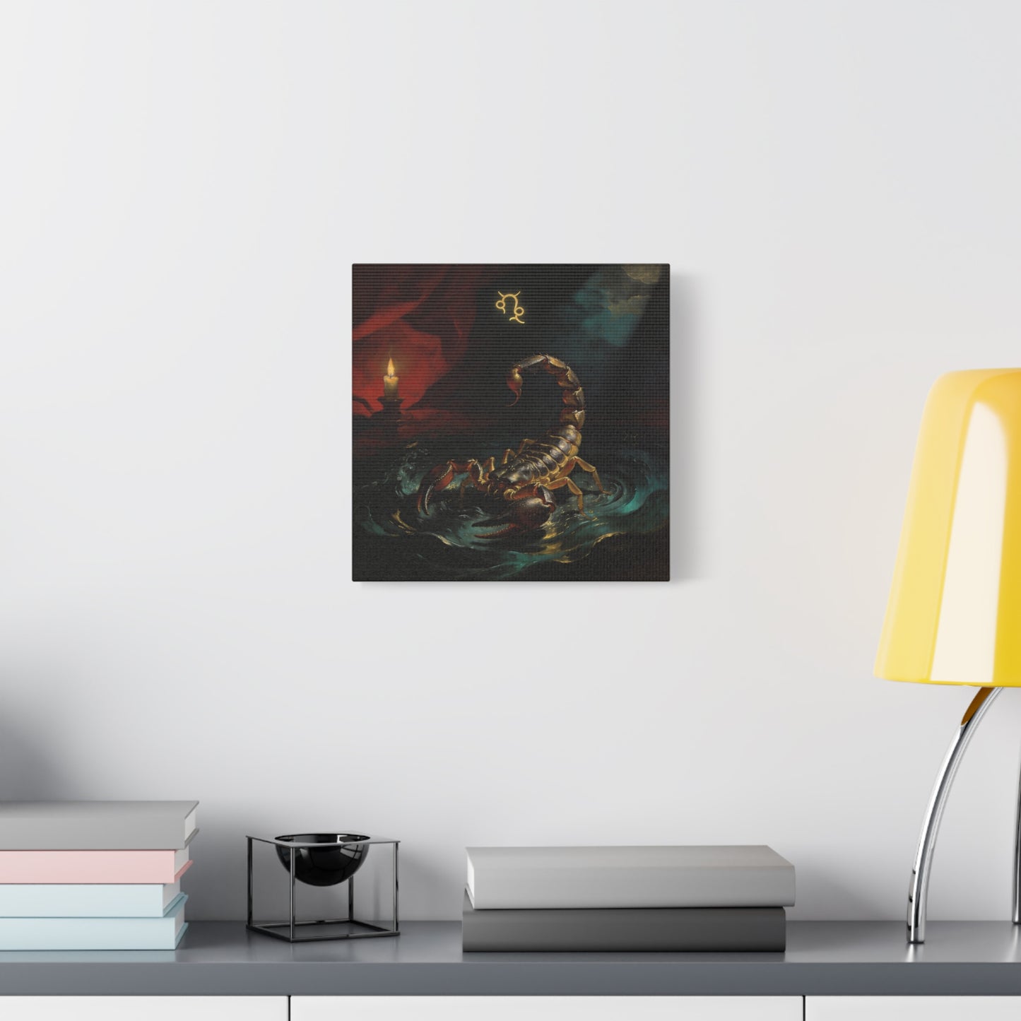 Scorpion Zodiac Canvas Wall Decor - Candlelit Astrology Painting, Dark Vintage Gothic Print - Matte Cotton Canvas, Mysterious Maximalist Style - Bedroom Decoration, Study Accent - Office Wall Art