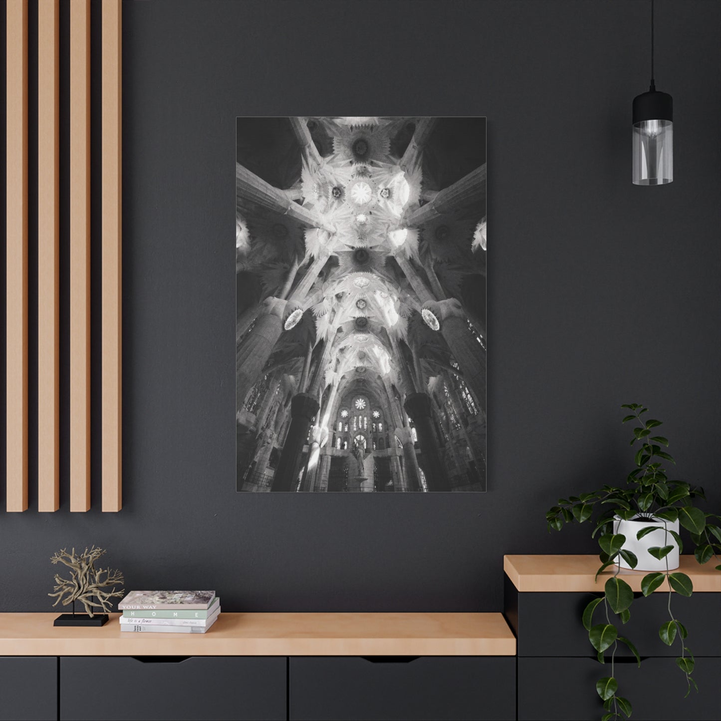 Sagrada Familia Cathedral Interior Canvas Wall Art - Black And White Architectural Art Print, Gothic Ceiling Columns, Contemporary Wall Decor For Living Room Office - Bedroom Home Decoration