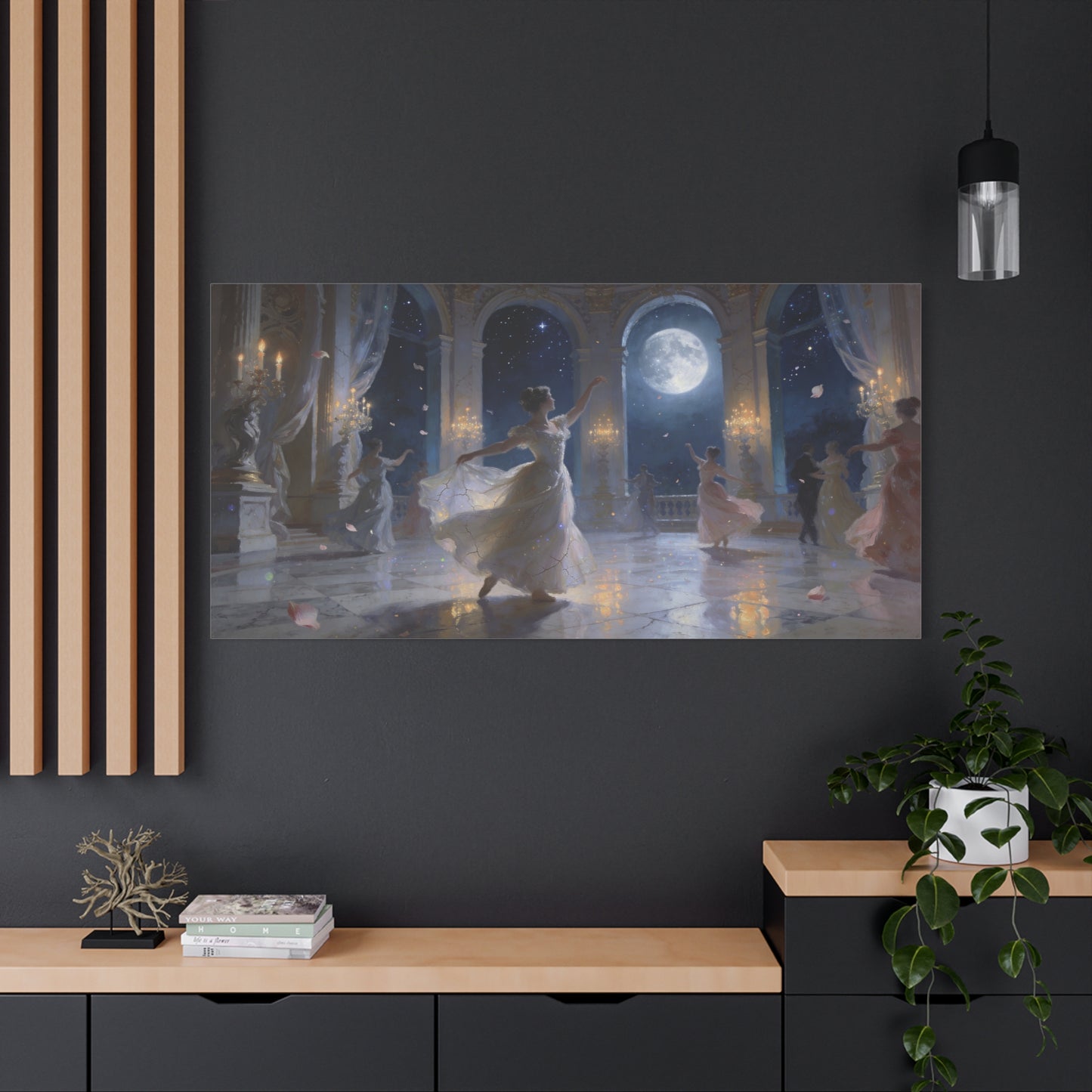 Moonlit Ballroom Dance Canvas Wall Art - Romantic Palace Night Scene, Elegant Dancers, Full Moon Arches - Dreamy Matte Canvas Print - Bedroom Wall Decor, Living Room Accent - Bedroom Home Decoration