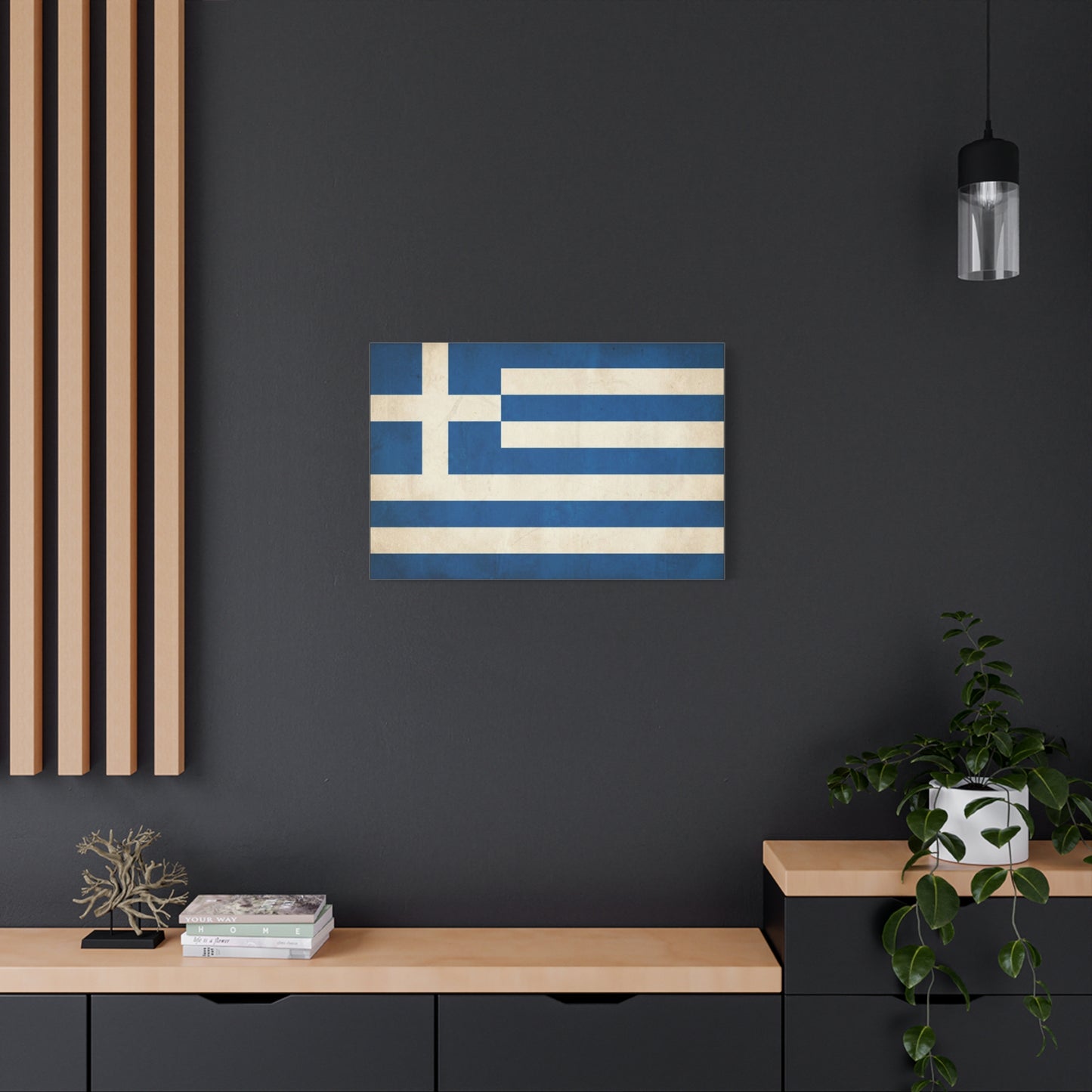 Greek Flag Canvas Wall Art - Vintage Greece National Banner Print, Blue And White Hellenic Stripe Design - Rustic Patriotic Decor - Living Room Wall Decor - Bedroom Home Decoration - Ready to Hang