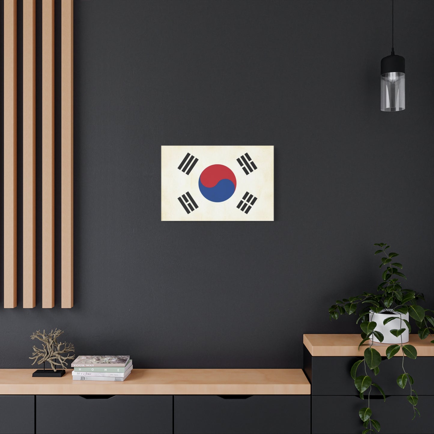 South Korea Flag Canvas Wall Art - Taegeukgi Korean Flag Print, Vintage Minimalist Neutral Decor - Living Room Wall Decor, Dorm Decoration - Bedroom Home Decoration - Modern Farmhouse Style