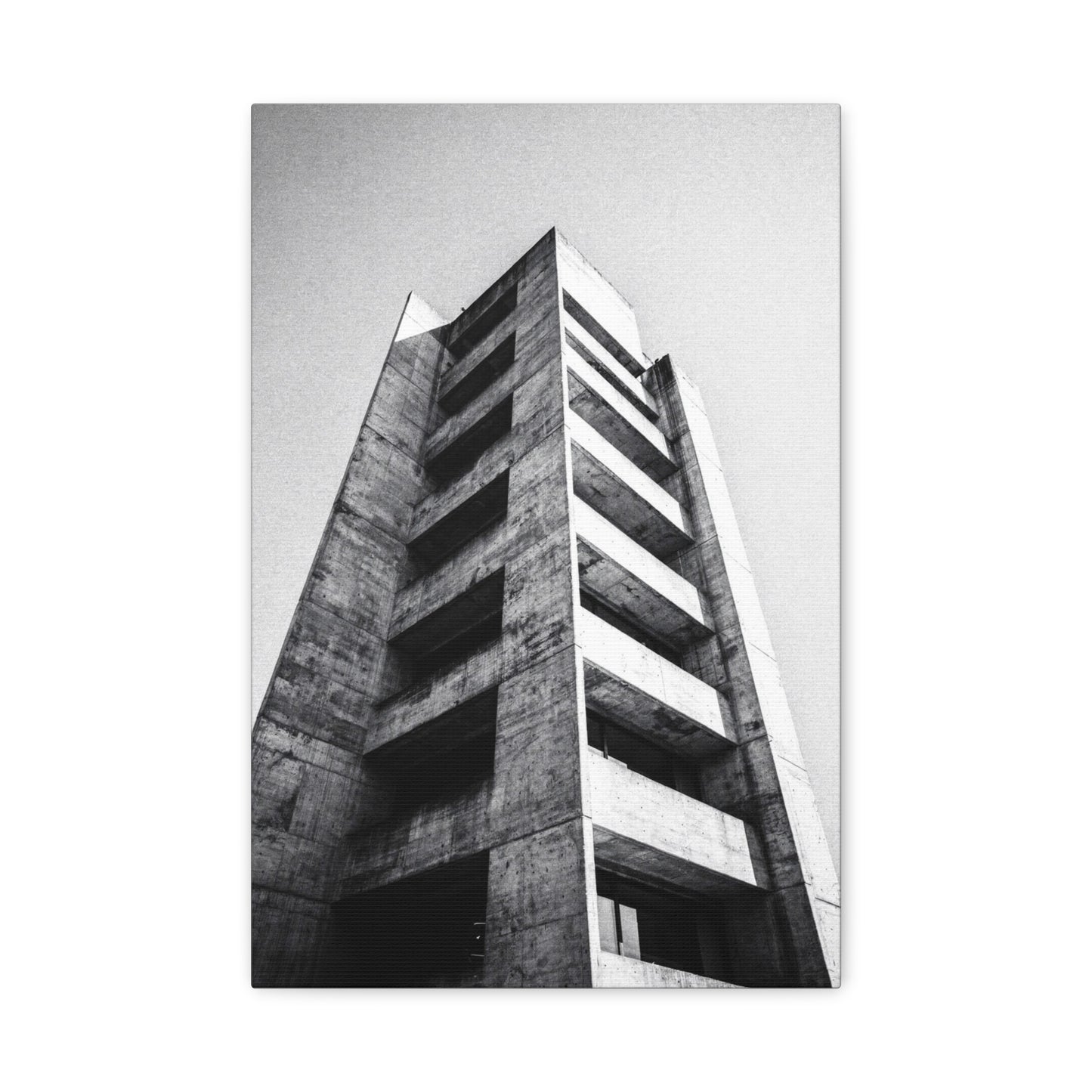 Black And White Brutalist Building Canvas Wall Art - Minimalist Architectural Art Print, Concrete Tower Wall Decor - Contemporary Modern Office Art, Living Room Decoration - Bedroom Home Decoration