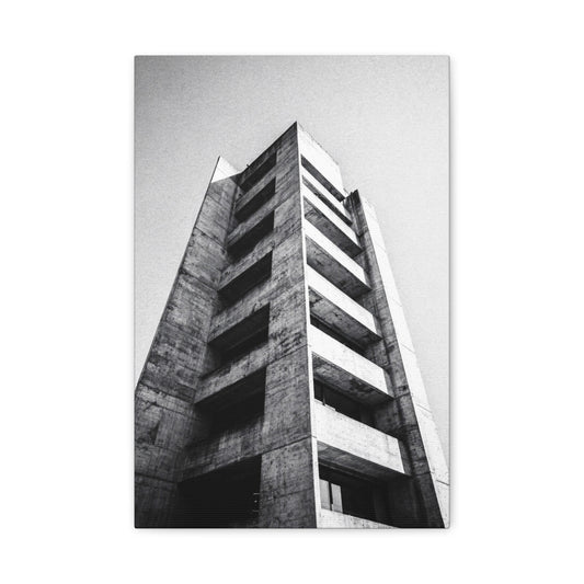 Black And White Brutalist Building Canvas Wall Art - Minimalist Architectural Art Print, Concrete Tower Wall Decor - Contemporary Modern Office Art, Living Room Decoration - Bedroom Home Decoration