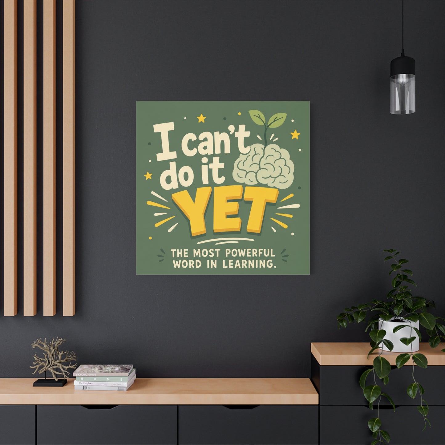 "I Can't Do It Yet" Motivational Canvas Wall Art - Growth Mindset Quote Print, Classroom Decor, Green Typography Poster, Teacher Office Wall Decor, Kids Study Room Decoration - Bedroom Home Decoration