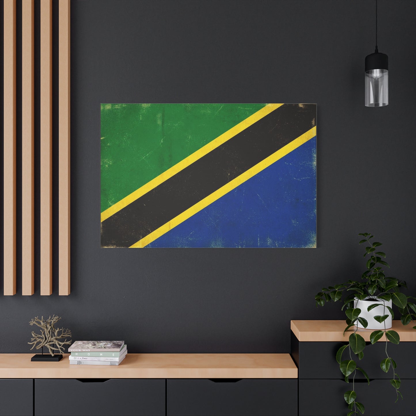 Tanzania Flag Canvas Wall Art - Vintage National Flag Print, Patriotic Blue Green Black Gold Design - Distressed Country Decor - Living Room Home Decoration, Office Accent - Living Room Wall Decor