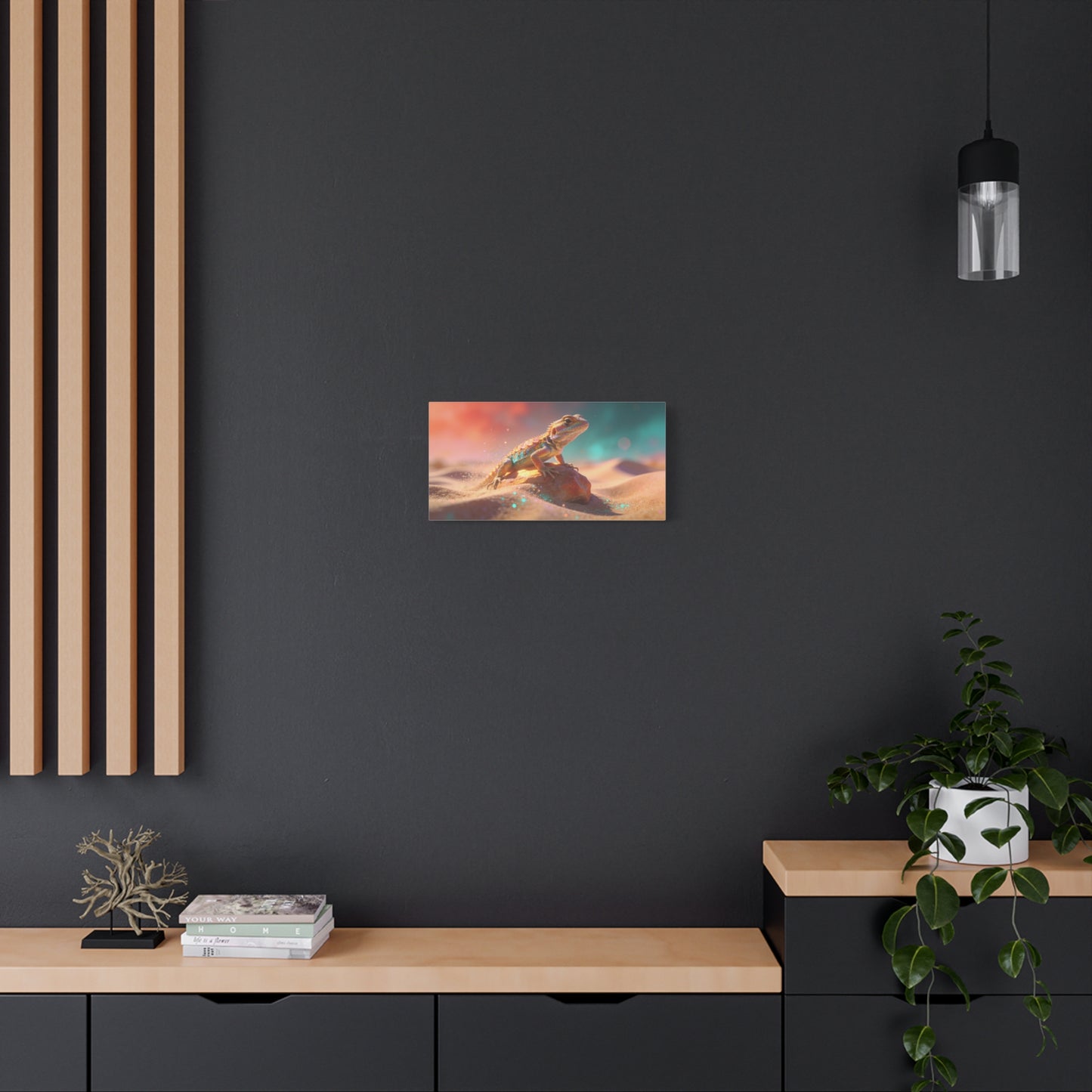 Colorful Desert Lizard Canvas Wall Art - Dreamy Wildlife Illustration, Matte Finish Canvas Print - Contemporary Fantasy Style - Living Room Wall Decor, Bedroom Home Decoration - Modern Farmhouse Style