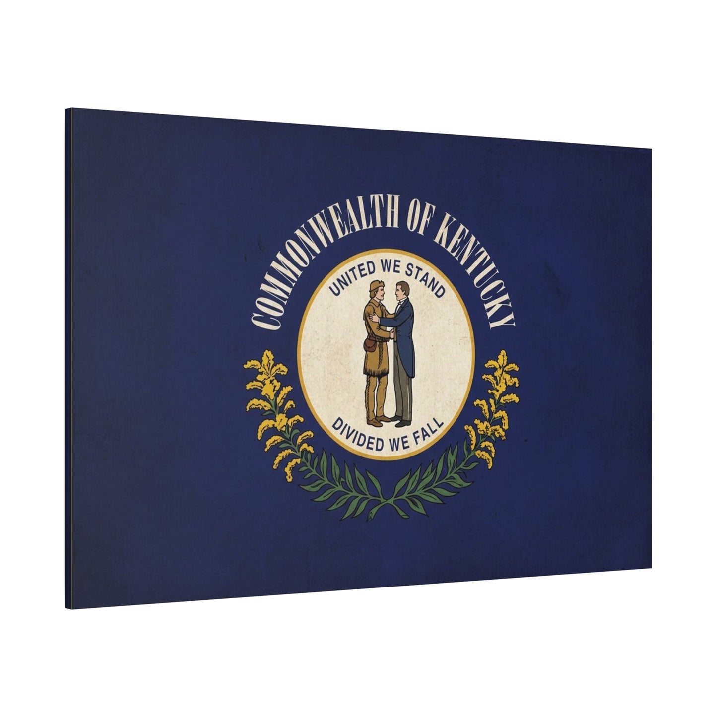 "Commonwealth Of Kentucky, United We Stand Divided We Fall" Canvas Wall Art - Kentucky State Flag Print, Blue Heraldic Seal Design - Vintage Style - Living Room Wall Decor, Office Art - Ready to Hang