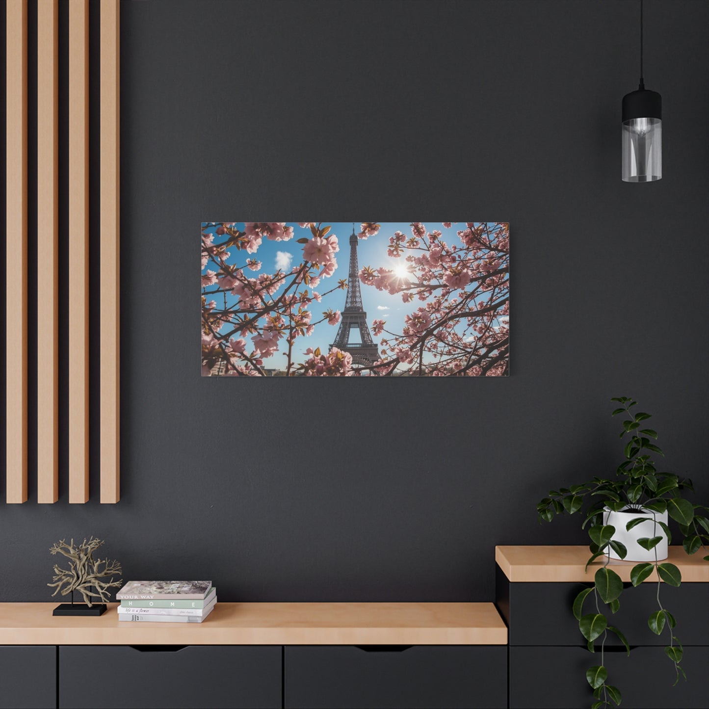 Eiffel Tower Canvas Wall Art Paris Cherry Blossom Art Print - Sunlit Spring Floral Cityscape - Matte Cotton Decor - Bedroom Home Decoration, Living Room Wall Decor - Bedroom Home Decoration