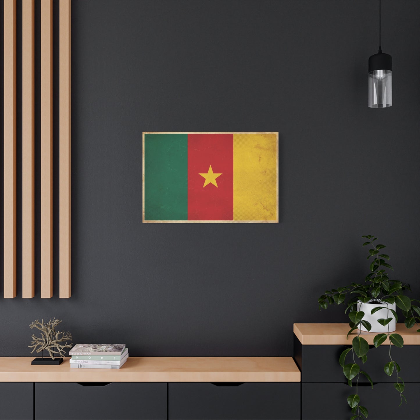 Cameroon Flag Canvas Wall Art - Vintage National Pride Decor, Distressed Tricolor Star Print - Traditional Patriotic Style - Living Room Wall Decor, Bedroom Home Decoration - Bedroom Home Decoration