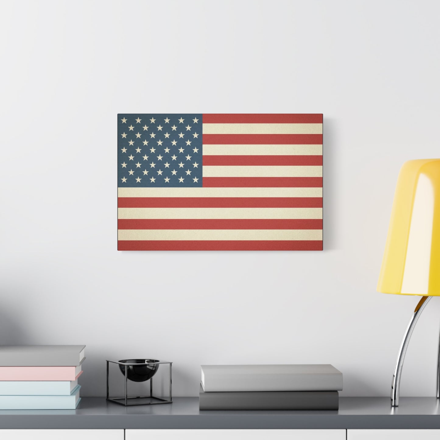 Vintage American Flag Canvas Wall Art - Patriotic USA Stars And Stripes Print, Rustic Americana Decor - Matte Cotton Artwork - Living Room Wall Decor - Bedroom Home Decoration - Modern Farmhouse Style