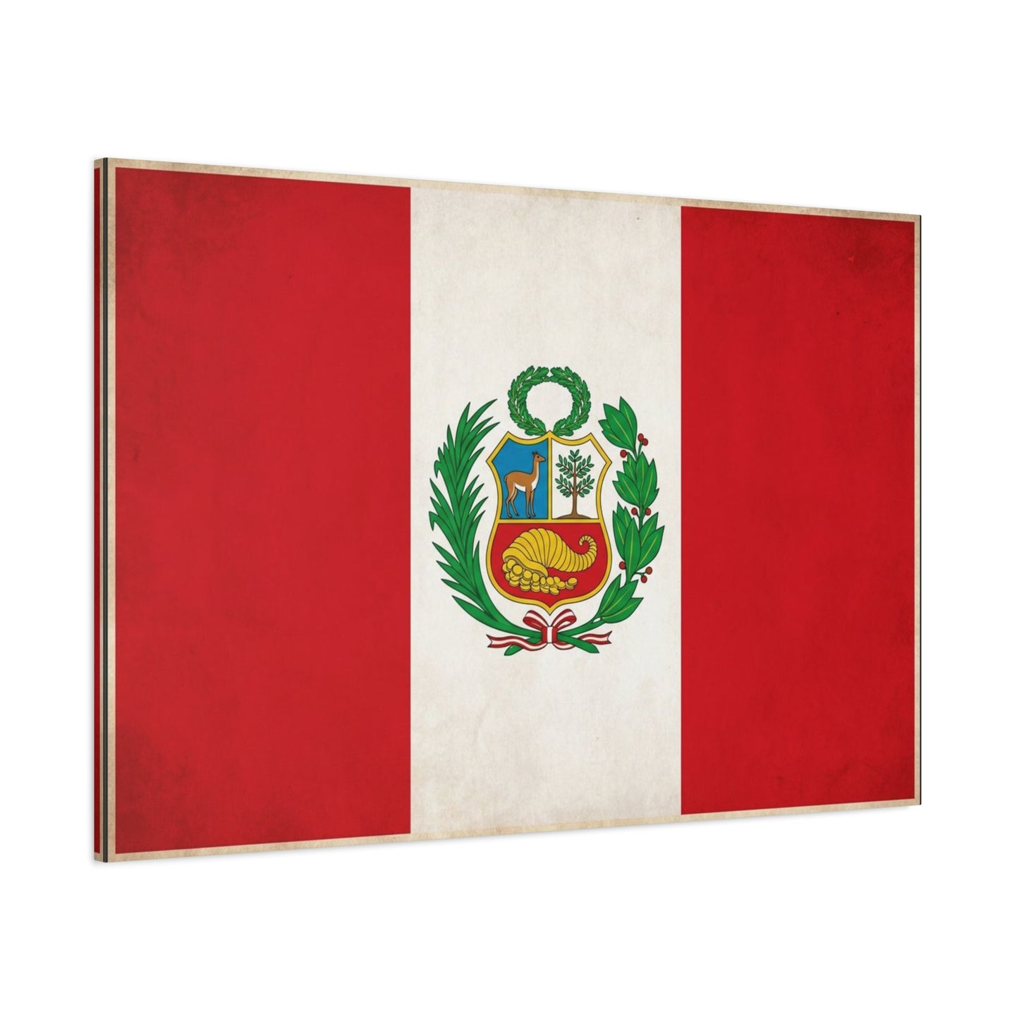 Peru Flag Canvas Wall Art - Vintage Peruvian Coat Of Arms Print, Red White Banner Decor - Traditional Patriotic Style - Living Room Home Decoration - Living Room Wall Decor - Bedroom Home Decoration