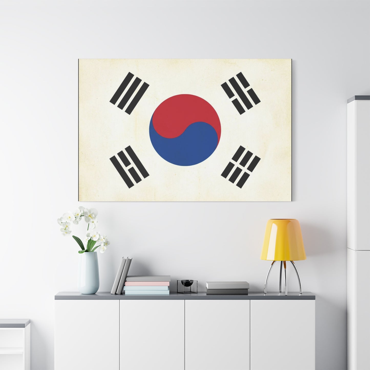 South Korea Flag Canvas Wall Art - Taegeukgi Korean Flag Print, Vintage Minimalist Neutral Decor - Living Room Wall Decor, Dorm Decoration - Bedroom Home Decoration - Modern Farmhouse Style