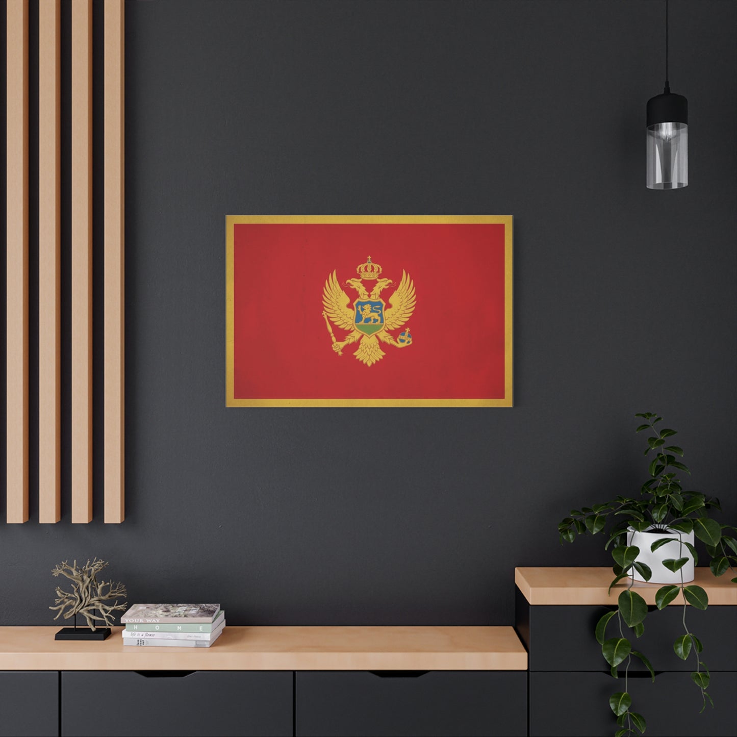 Montenegro Flag Canvas Wall Art - Red Gold Double Headed Eagle Crest Print - Vintage Heraldic Style, Living Room Wall Decor, Office Decoration - Ready to Hang - Bedroom Home Decoration - Ready to Hang