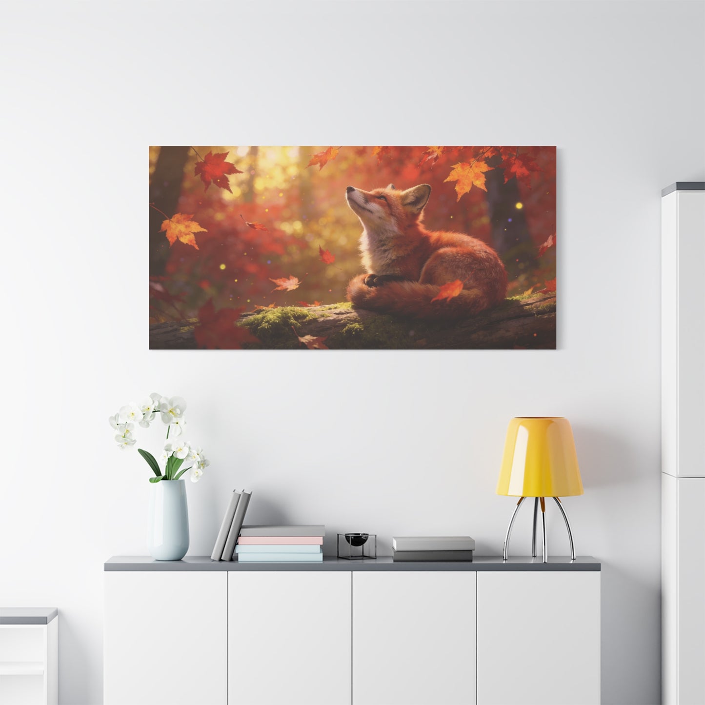 Red Fox Canvas Wall Art - Autumn Forest Wildlife Animal Print, Warm Golden Light, Gallery Wrapped Stretched Canvas - Rustic Woodland Style, Living Room Wall Decor Bedroom Decoration - Ready to Hang