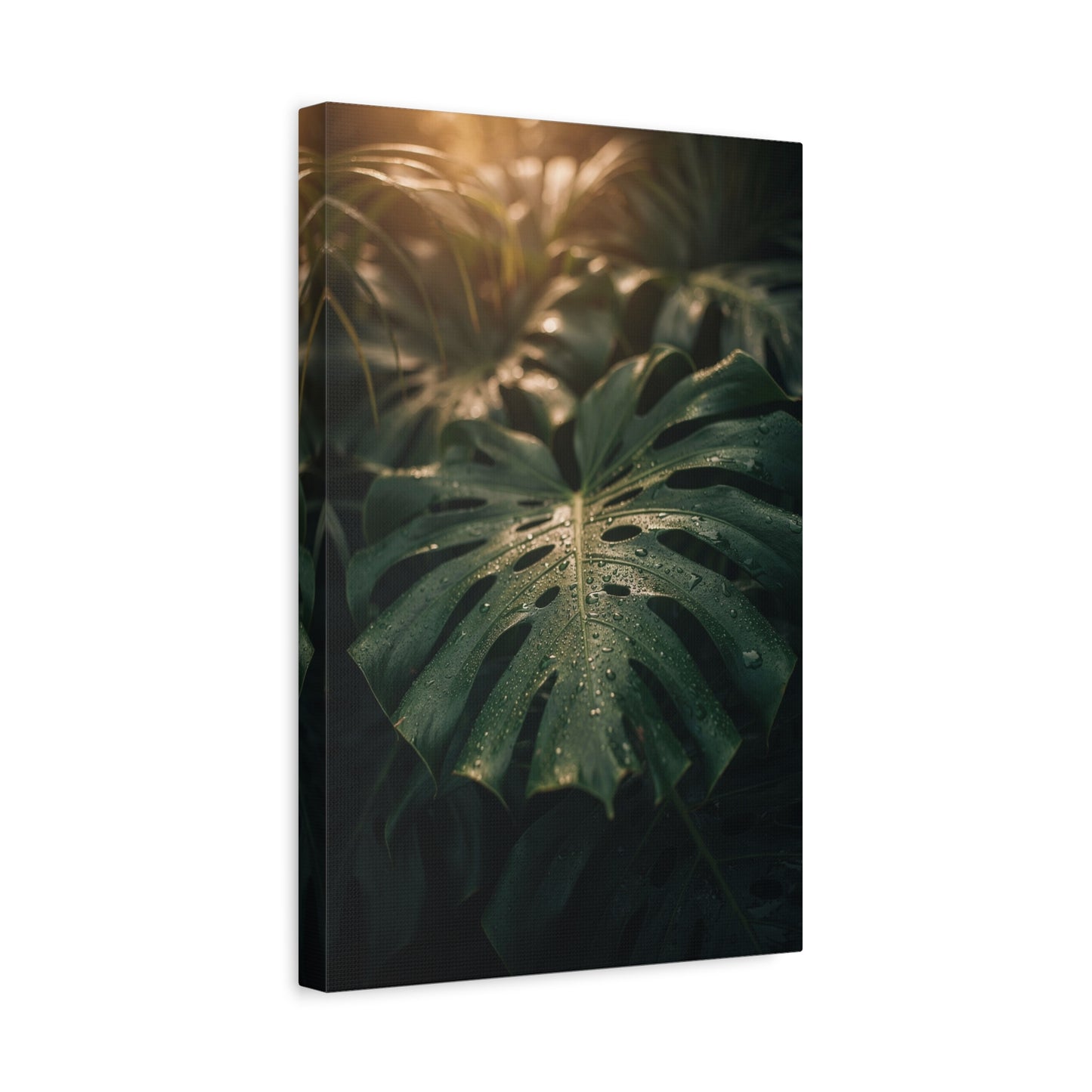 Monstera Leaf Canvas Wall Art - Tropical Botanical Art Print, Moody Green Foliage - Matte Cotton Canvas Print - Bedroom Wall Decor, Bathroom Home Decoration, Spa Style Accent - Cozy Reading Nook Art