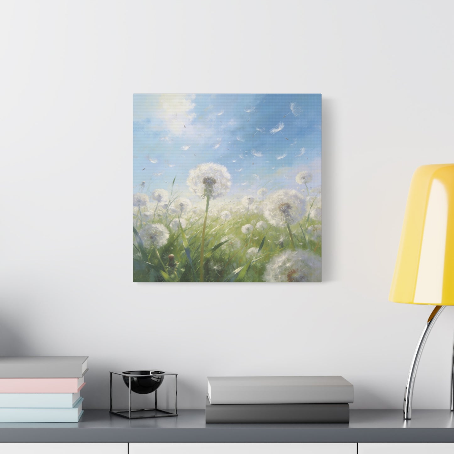 Dandelion Meadow Canvas Wall Art - Blue Sky Botanical Canvas Print, Soft Pastel Nature Wall Decor - Matte Cotton Artwork - Bedroom Home Decoration, Living Room Accent - Bedroom Home Decoration