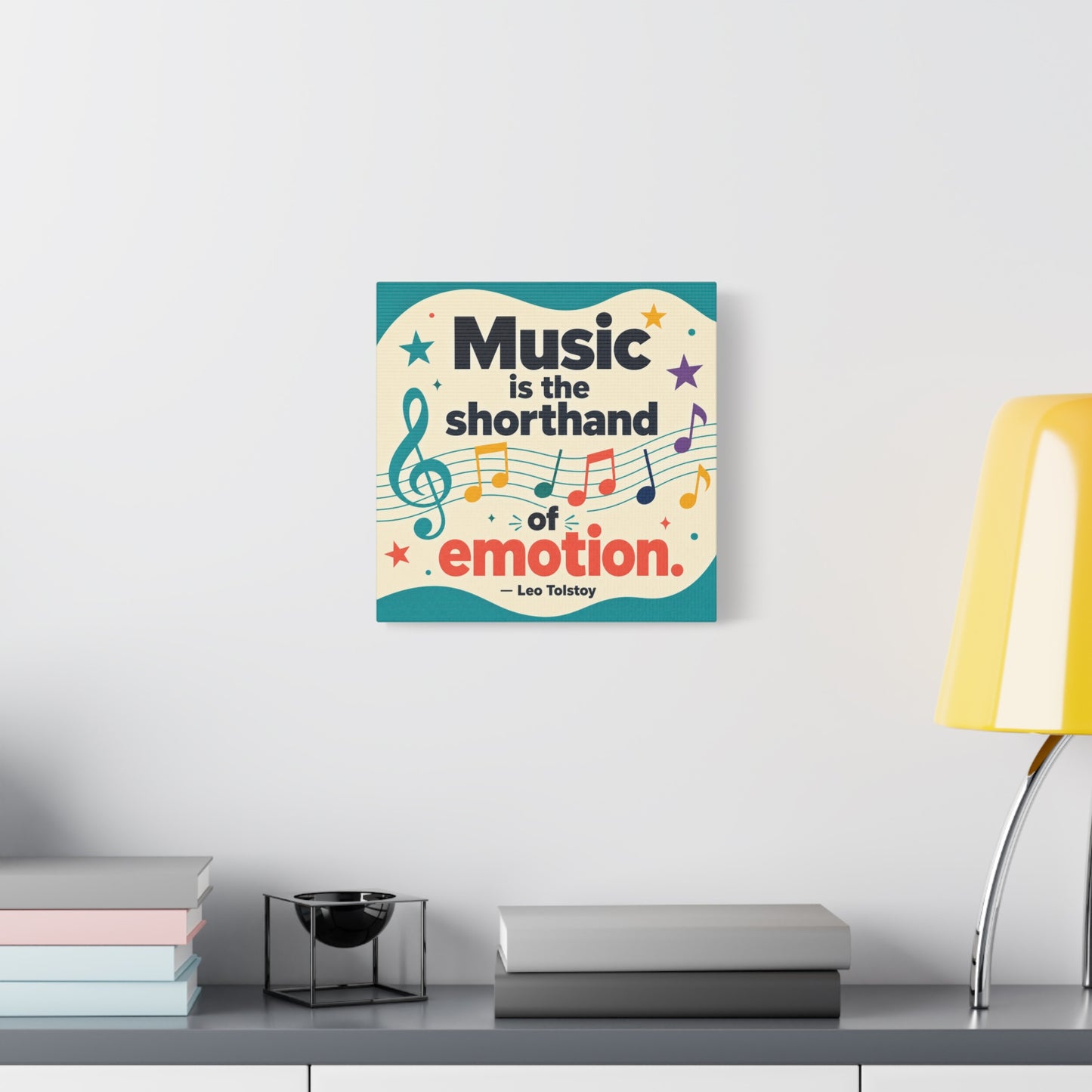 "Music Is The Shorthand Of Emotion." Leo Tolstoy Canvas Wall Art - Colorful Typography Quote Print, Music Teacher Classroom Decor, Kids Room Home Decoration, Modern Wall Hanging - Ready to Hang