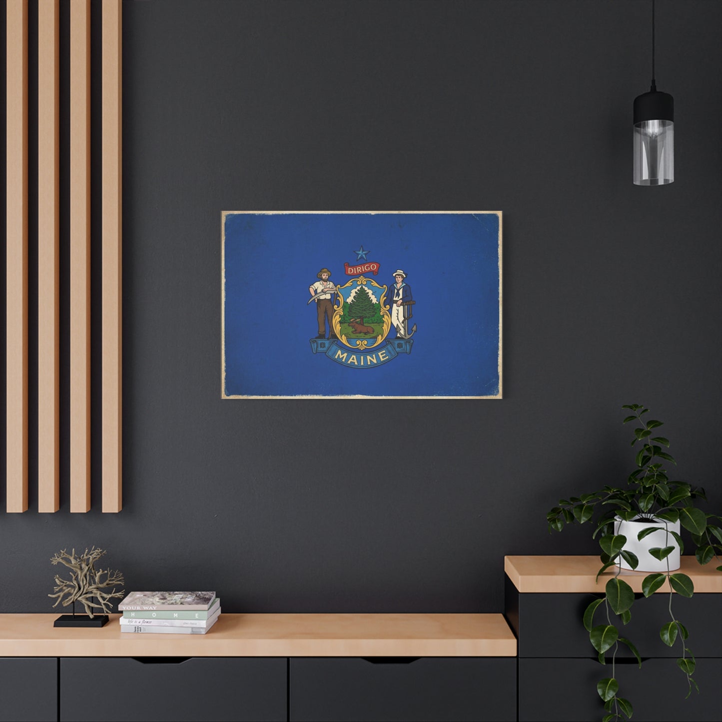 Maine State Flag Canvas Wall Art - Dirigo Vintage Blue Flag Print, Rustic Patriotic Decor - Distressed Illustration Style - Living Room Wall Decor, Office Art Accent - Bedroom Home Decoration