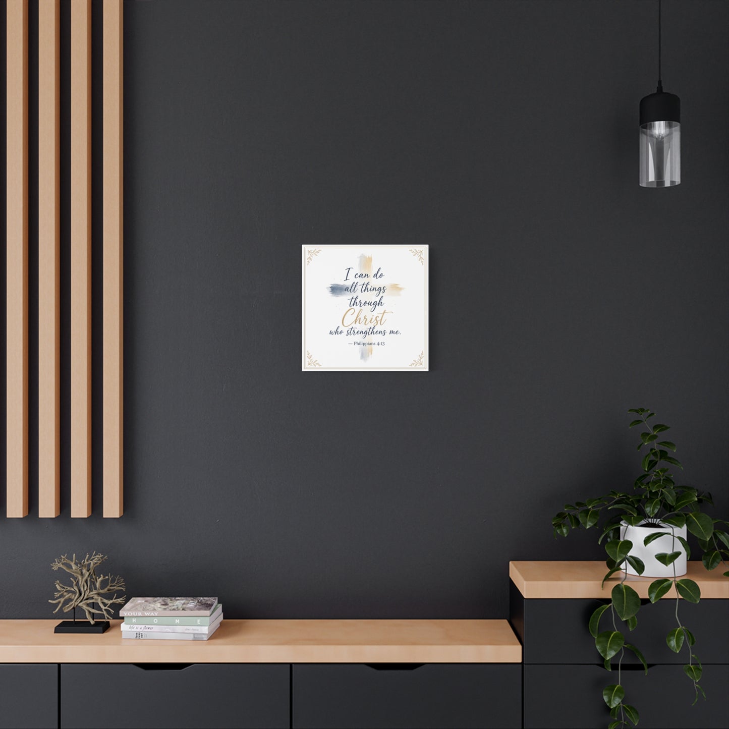 "I Can Do All Things Through Christ Who Strengthens Me. - Philippians 4:13" Christian Canvas Wall Art - Blue And Gold Scripture Quote Print - Traditional Typography - Bedroom Decor - Office Wall Art