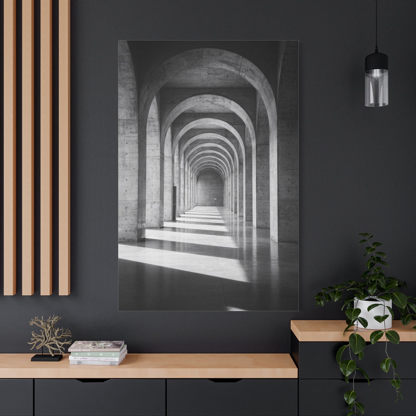 Black And White Arched Hallway Canvas Wall Art - Minimalist Architecture Art Print, Modern Concrete Corridor Interior, Contemporary Living Room Wall Decor Office Art - Bedroom Home Decoration