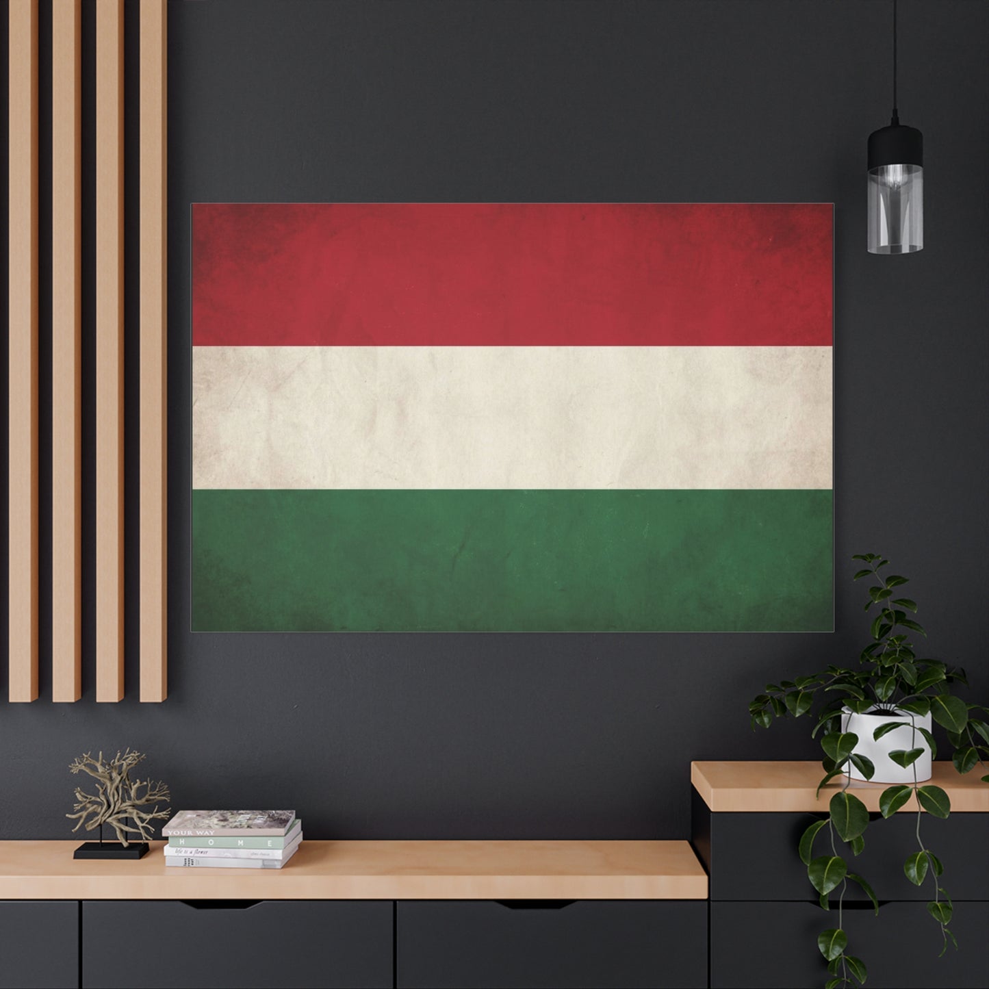 Hungary Flag Canvas Wall Art - Vintage Hungarian Tricolor Print, Distressed Red White Green Design - Patriotic Traditional Style - Living Room Wall Decor, Office Art Accent - Bedroom Home Decoration