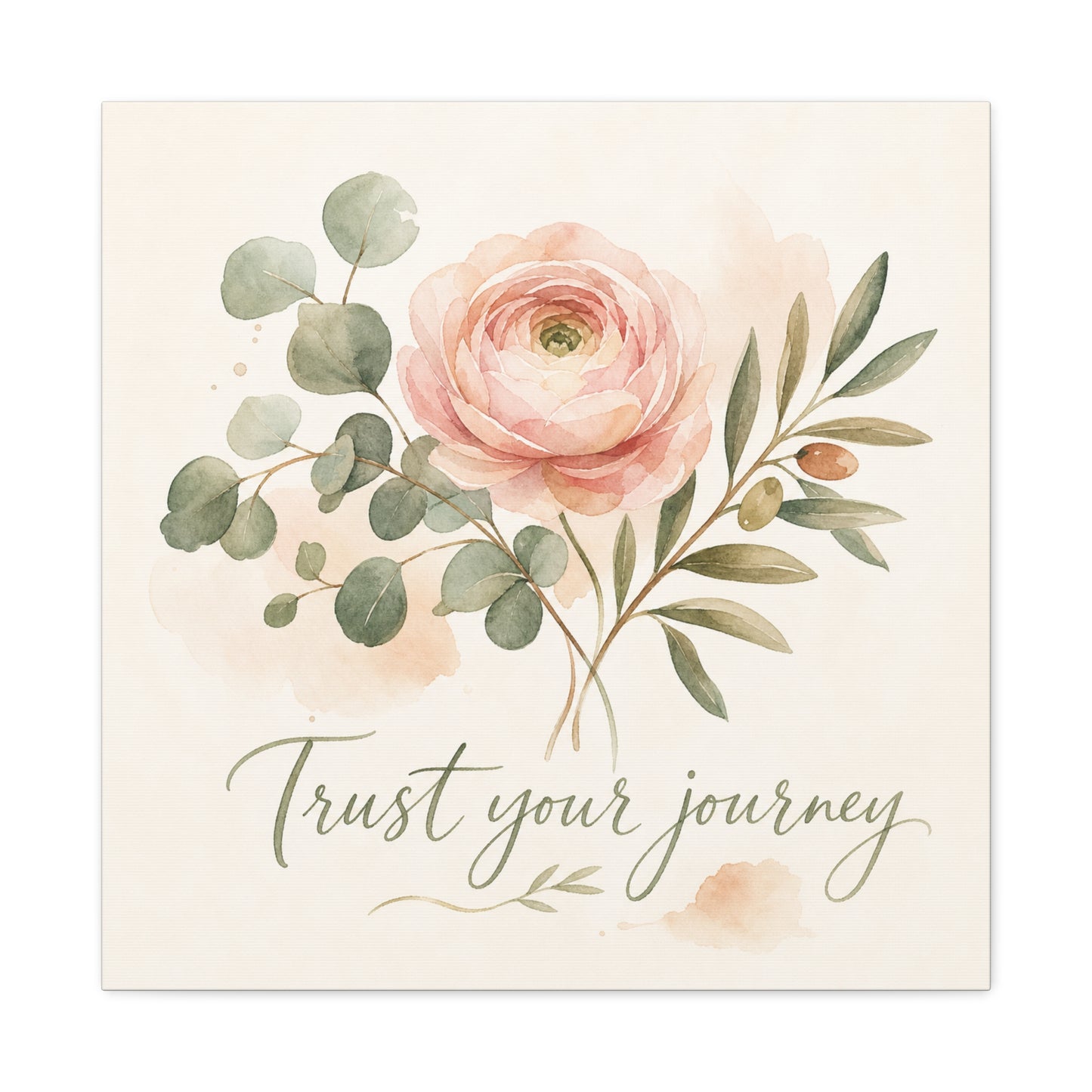 "Trust Your Journey" Floral Canvas Wall Art - Blush Rose, Eucalyptus Botanical Watercolor - Inspirational Home Decor - Bedroom Wall Hanging, Modern Farmhouse Style, Office Accent - Ready to Hang