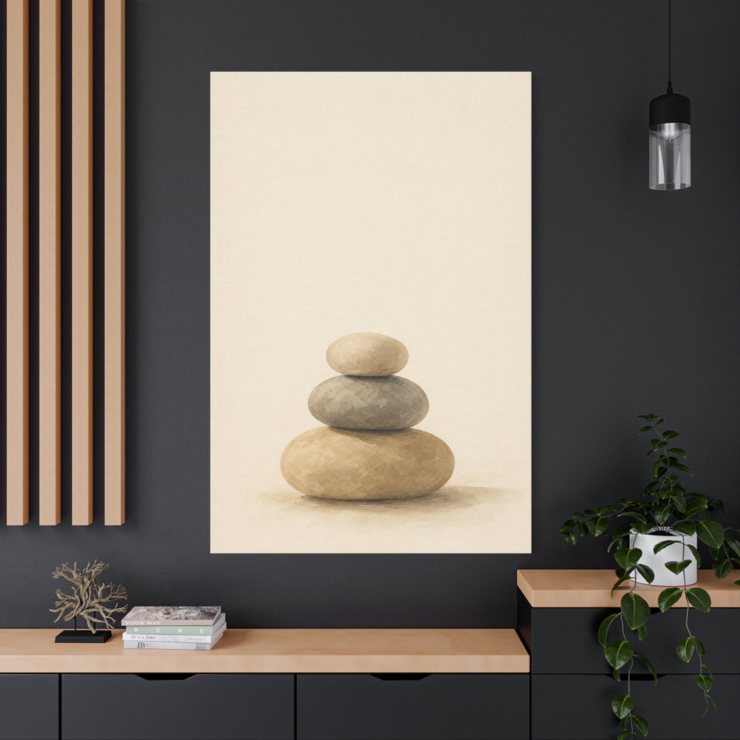 Stacked Zen Stones Canvas Wall Art - Minimalist Neutral Balance Painting, Calming Cotton Canvas Print - Contemporary Spa Style - Bedroom Wall Decor, Meditation Space Accent - Bedroom Home Decoration