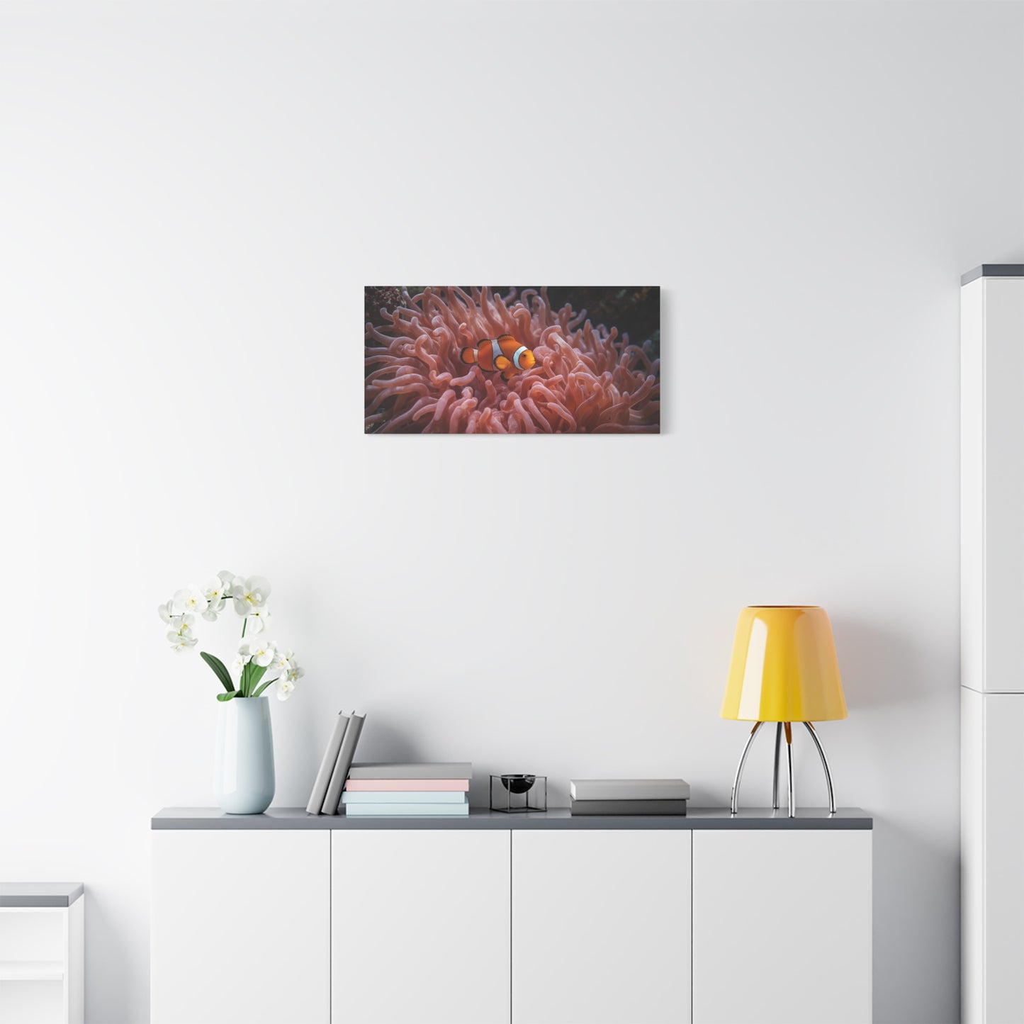 Clownfish Canvas Wall Art - Underwater Sea Anemone Art Print, Coastal Nautical Wall Decor - Matte Finish Stretched Canvas - Bedroom Decoration, Living Room Accent, Bathroom Art - Ready to Hang