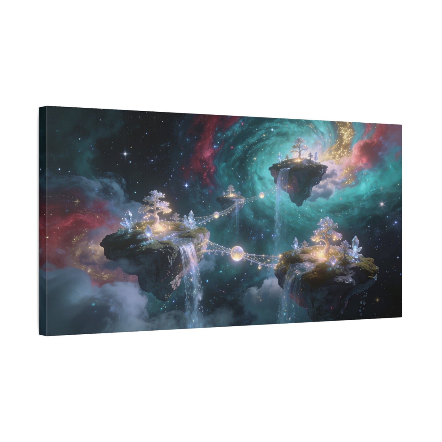 Floating Islands Canvas Wall Art - Fantasy Galaxy Sky, Waterfalls, Crystal Trees - Dreamlike Cosmic Landscape Canvas Print - Contemporary Wall Decor For Living Room Bedroom Office - Ready to Hang